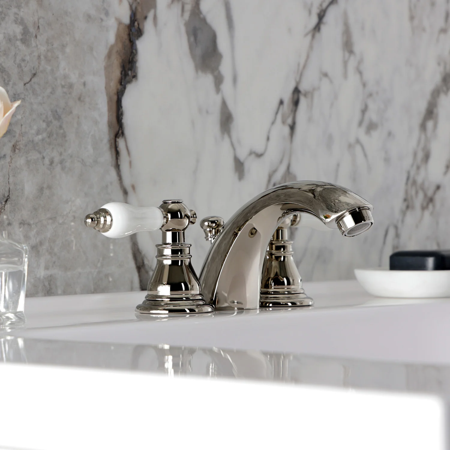 Kingston Tulare KB956APLPN - American Patriot Two-Handle 3-Hole Deck Mount Mini-Widespread Bathroom Faucet with Pop-Up Drain, Polished Nickel - Image 5