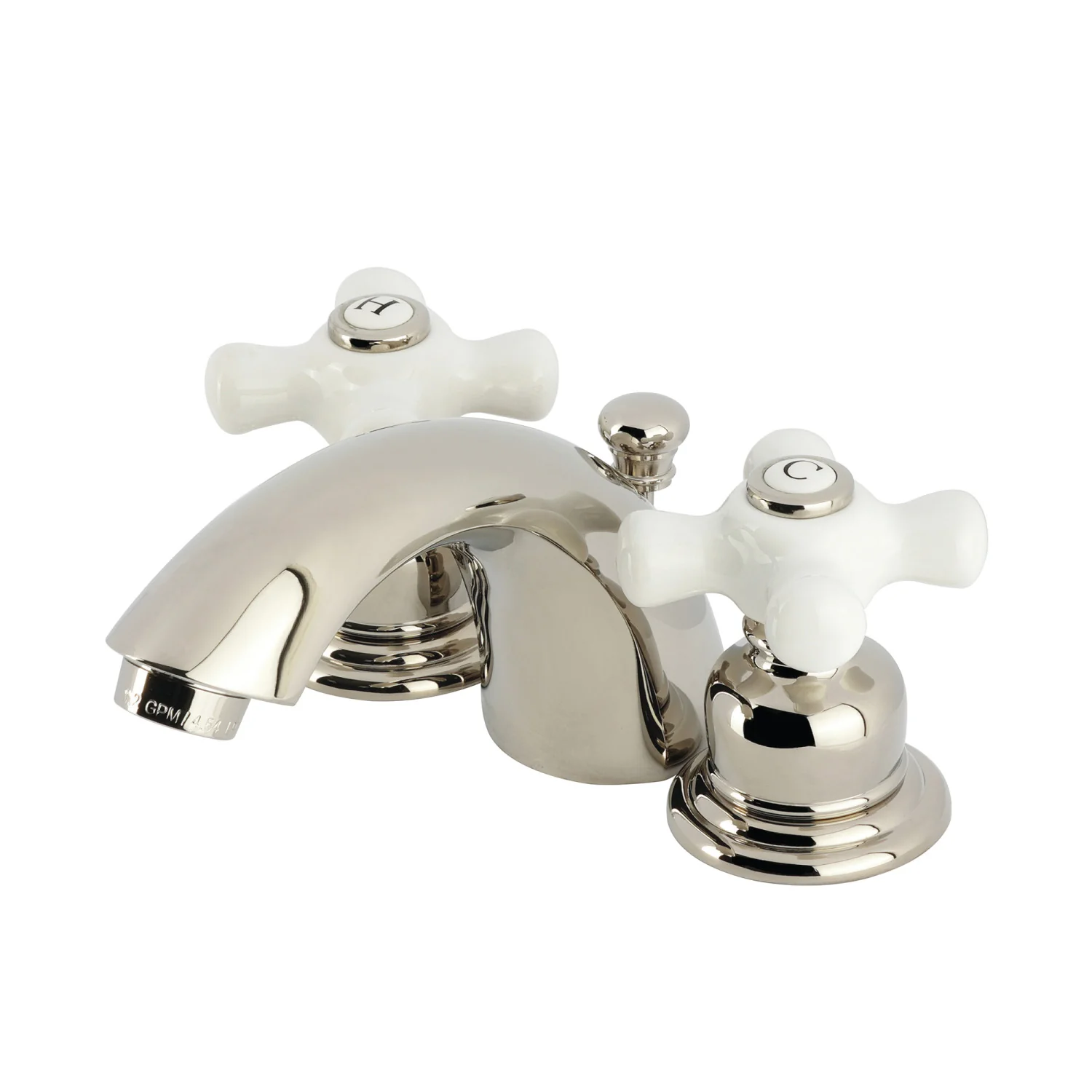 Kingston Heirloom KB956PXPN - Victorian Two-Handle 3-Hole Deck Mount Mini-Widespread Bathroom Faucet with Pop-Up Drain, Polished Nickel