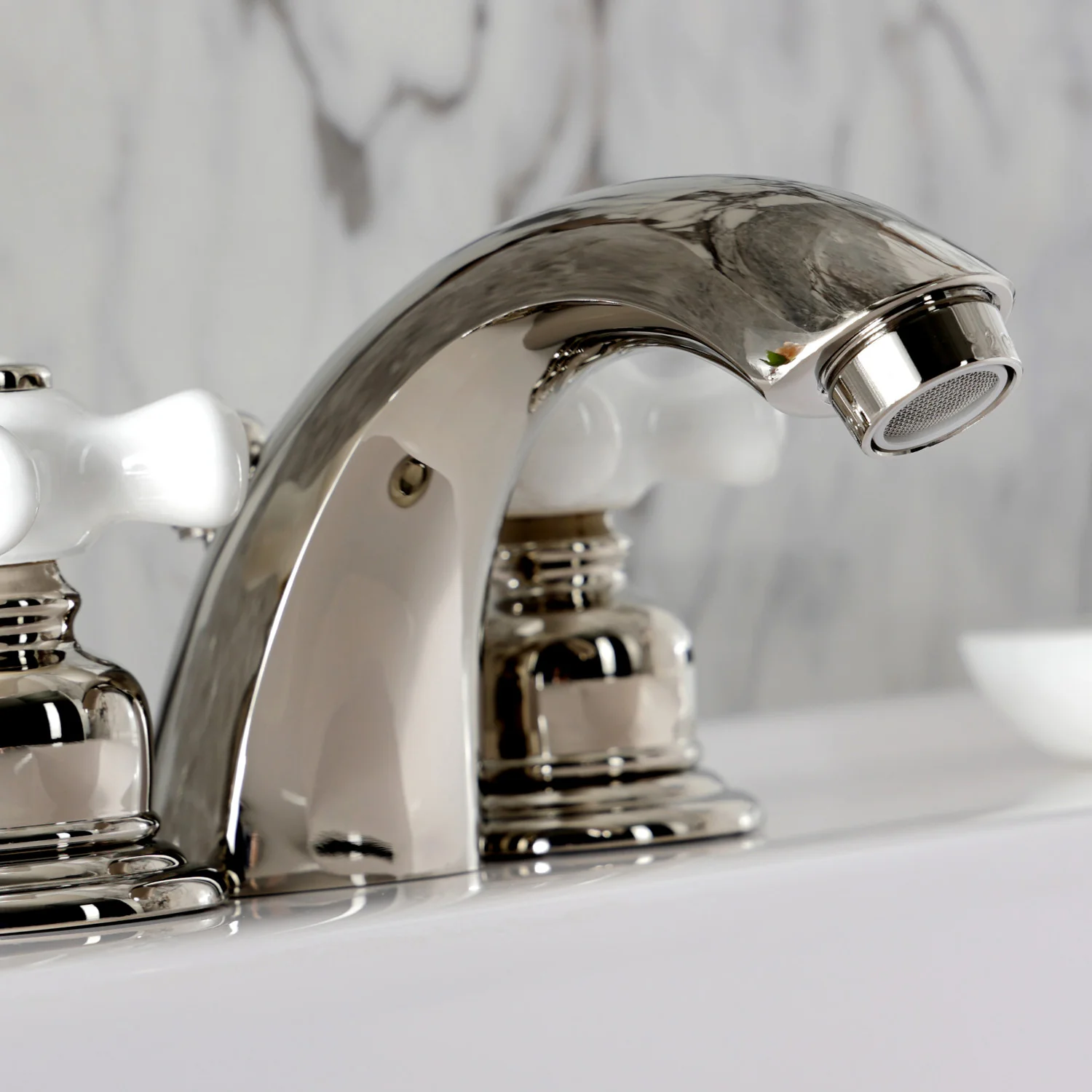 Kingston Heirloom KB956PXPN - Victorian Two-Handle 3-Hole Deck Mount Mini-Widespread Bathroom Faucet with Pop-Up Drain, Polished Nickel - Image 6