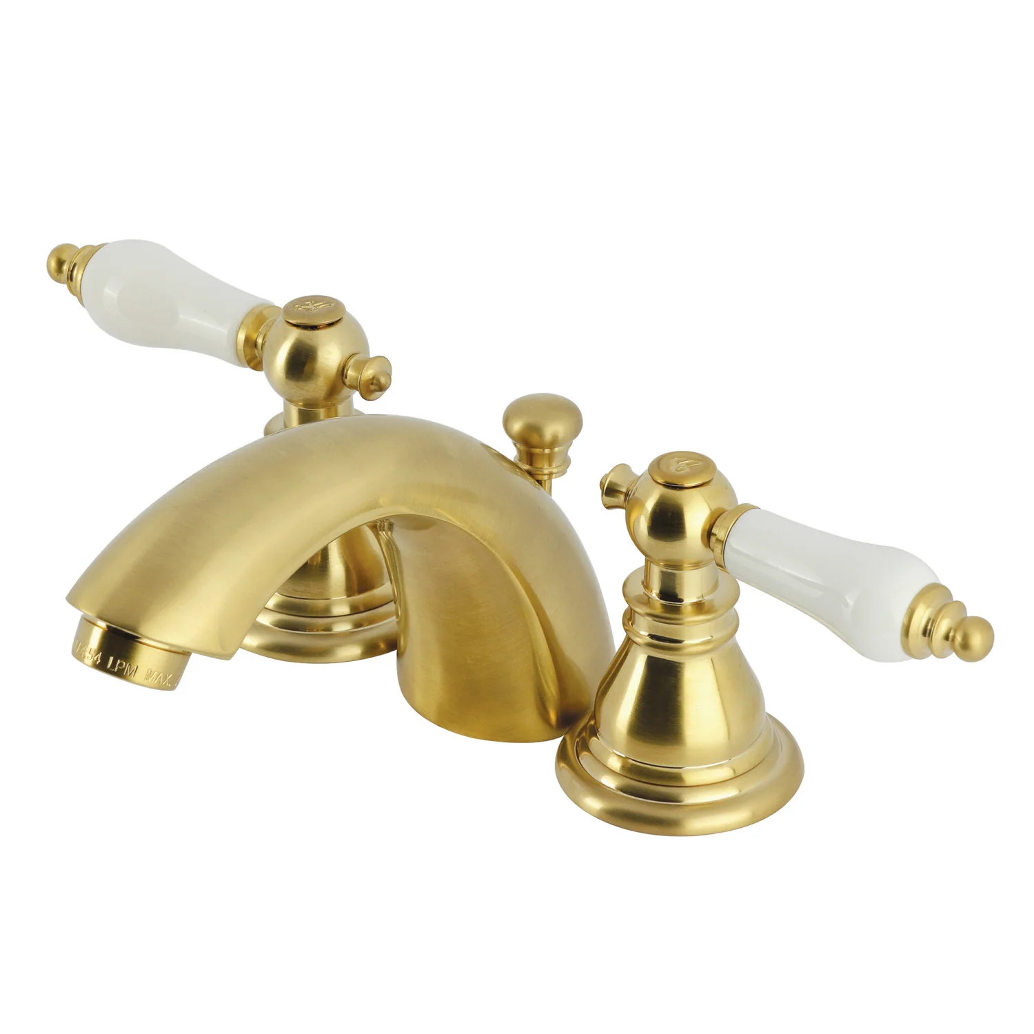 Kingston Tulare KB957APLSB - American Patriot Two-Handle 3-Hole Deck Mount Mini-Widespread Bathroom Faucet with Pop-Up Drain, Brushed Brass