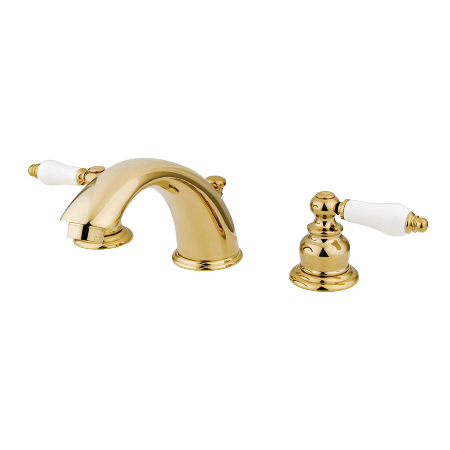 Kingston Heirloom KB972B - Victorian Two-Handle 3-Hole Deck Mount Widespread Bathroom Faucet with Pop-Up Drain, Polished Brass