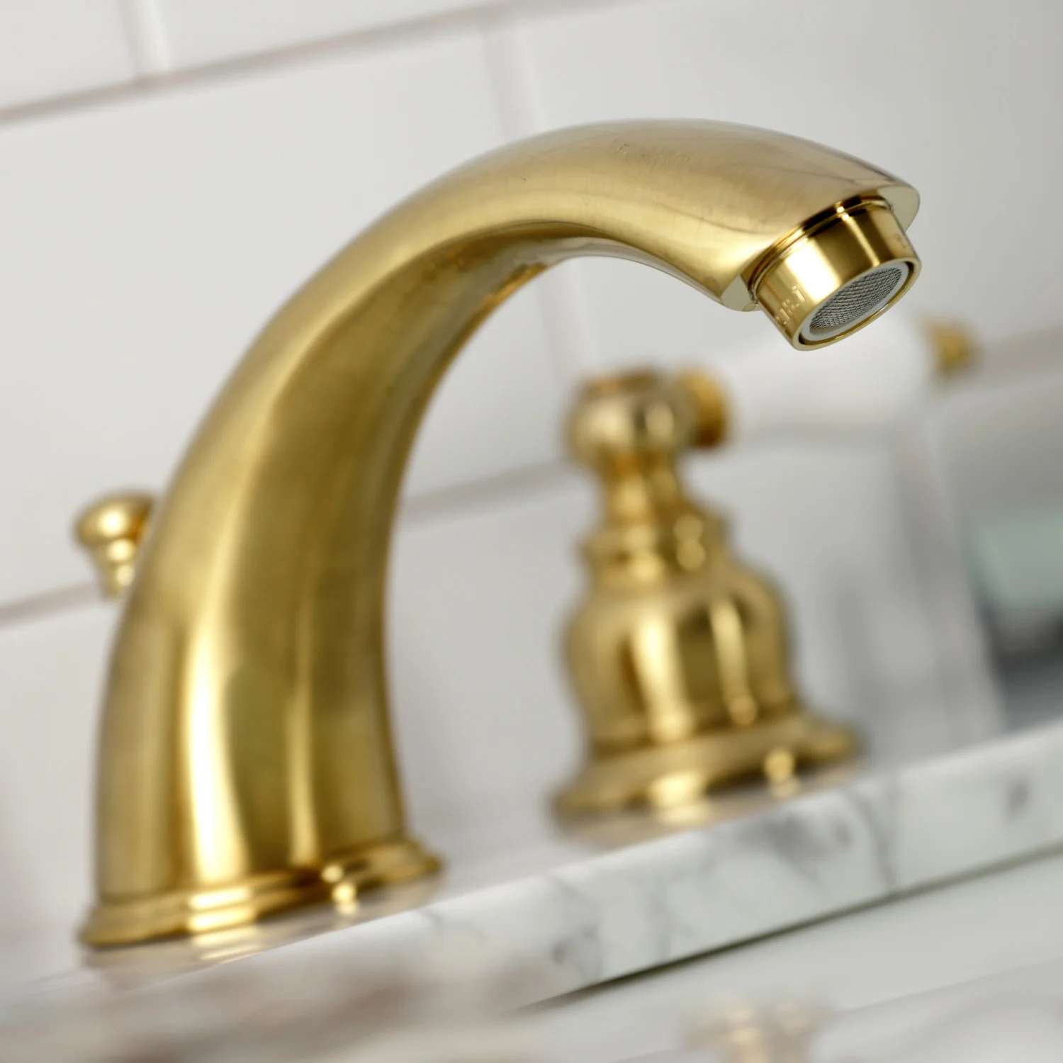 Kingston Heirloom KB977B - Victorian Two-Handle 3-Hole Deck Mount Widespread Bathroom Faucet with Pop-Up Drain, Brushed Brass - Image 5