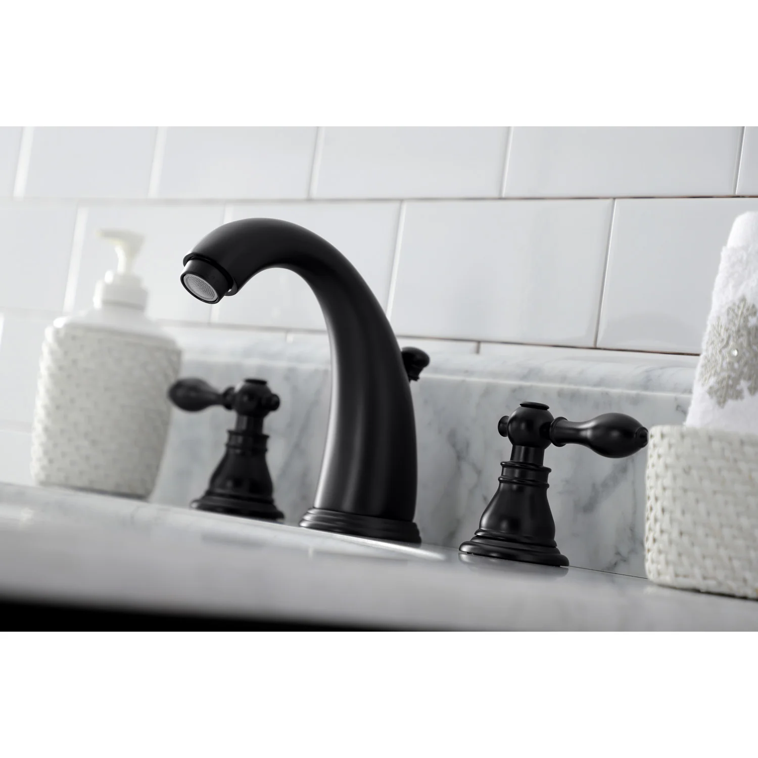 Kingston Tulare KB980ACL - American Classic Two-Handle 3-Hole Deck Mount Widespread Bathroom Faucet with Pop-Up Drain, Matte Black - Image 3