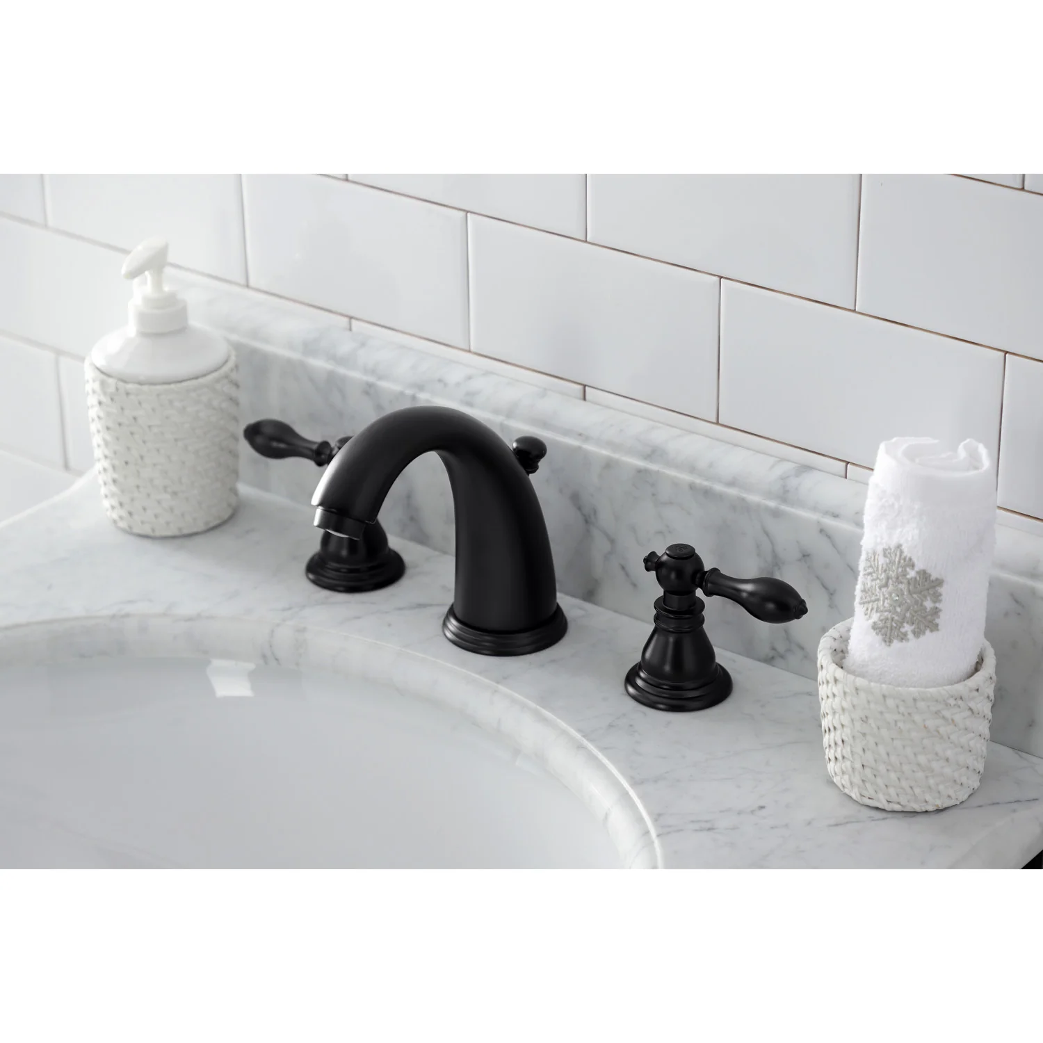 Kingston Tulare KB980ACL - American Classic Two-Handle 3-Hole Deck Mount Widespread Bathroom Faucet with Pop-Up Drain, Matte Black - Image 5