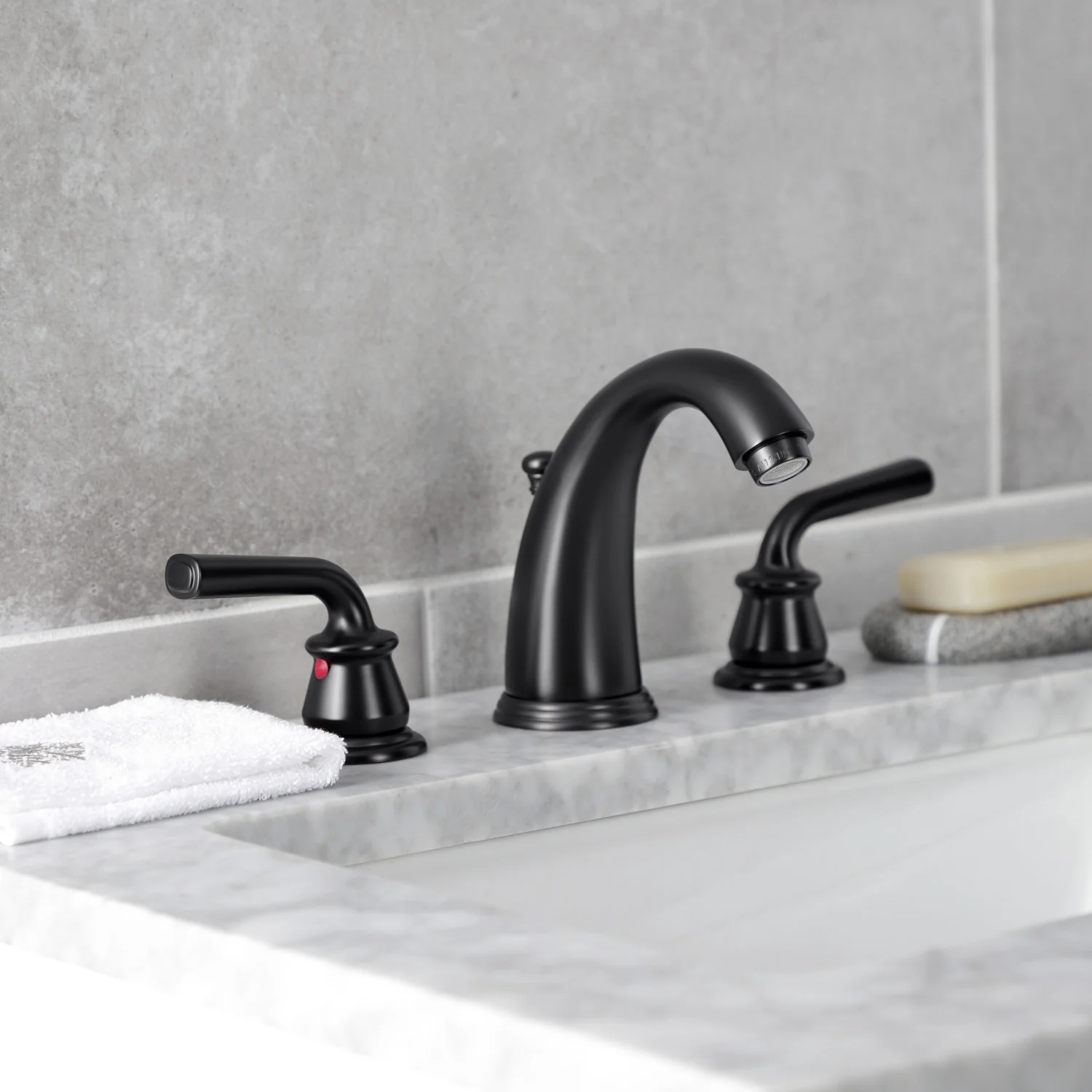 Kingston Tulare KB980RXL - Restoration Two-Handle 3-Hole Deck Mount Widespread Bathroom Faucet with Pop-Up Drain, Matte Black - Image 3