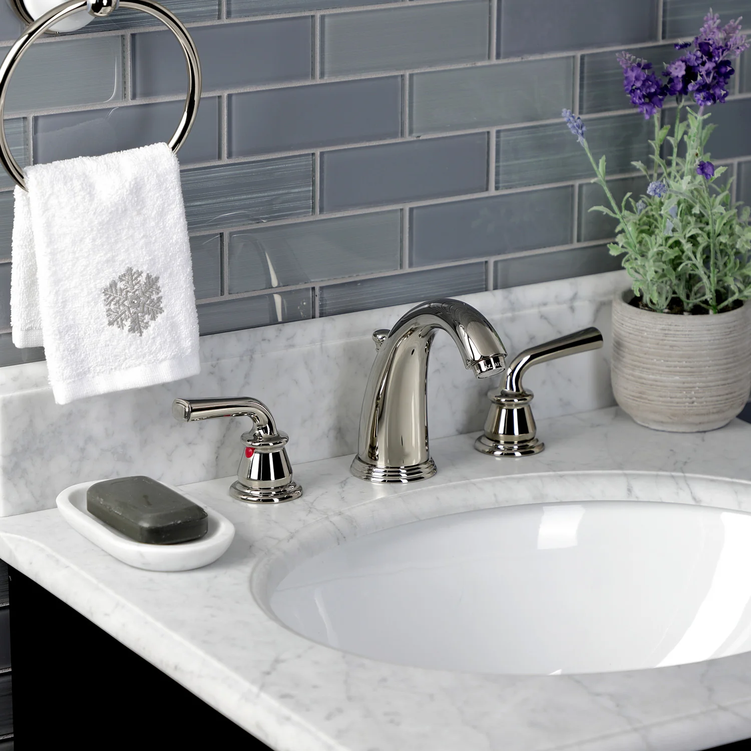 Kingston Tulare KB986RXLPN - Restoration Two-Handle 3-Hole Deck Mount Widespread Bathroom Faucet with Pop-Up Drain, Polished Nickel - Image 4