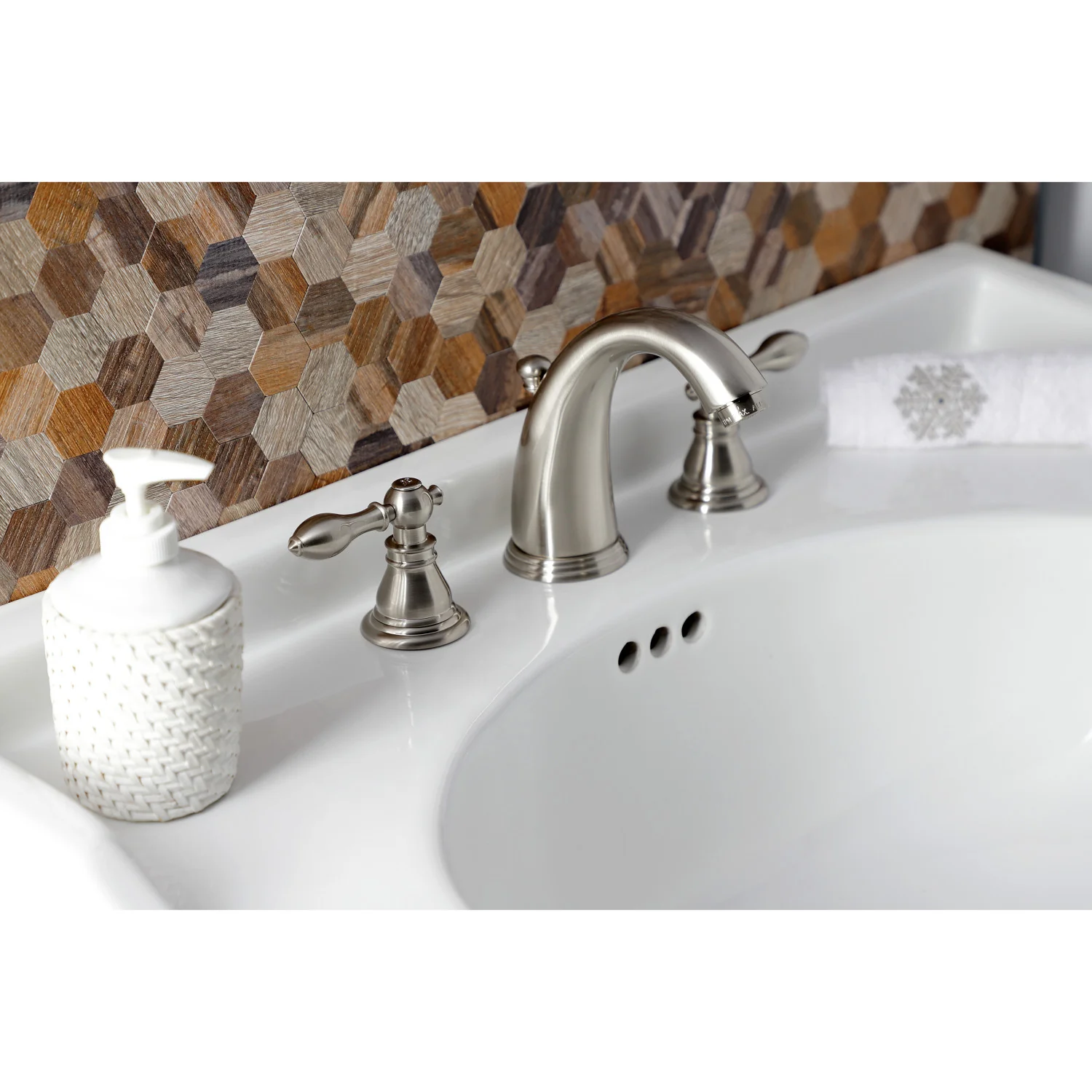 Kingston Tulare KB988ACL - American Classic Two-Handle 3-Hole Deck Mount Widespread Bathroom Faucet with Pop-Up Drain, Brushed Nickel - Image 5