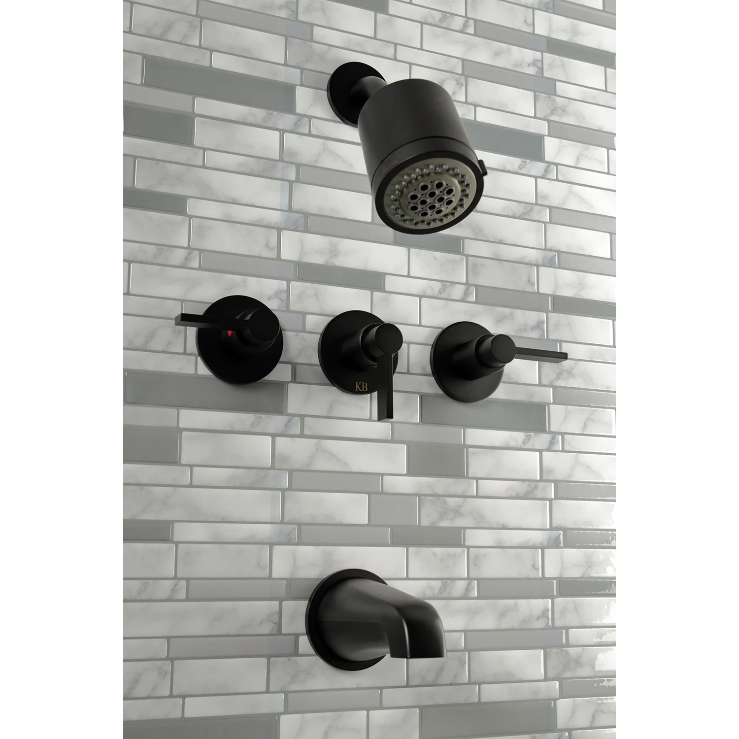 Kingston Sona KBX8130NDL - NuvoFusion Triple-Handle Tub and Shower Faucet, Matte Black - Image 7