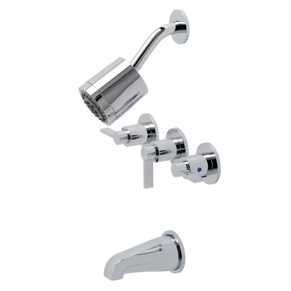 Kingston Sona KBX8131NDL - NuvoFusion Triple-Handle Tub and Shower Faucet, Polished Chrome