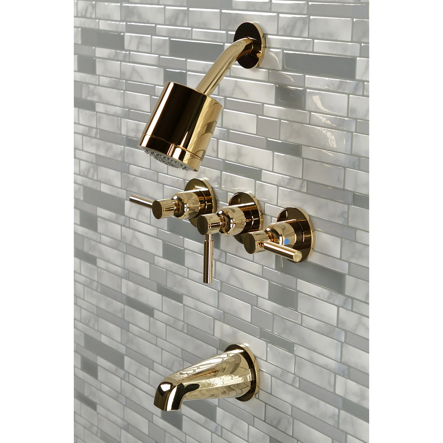 Kingston Sona KBX8132DL - Concord Triple-Handle Tub and Shower Faucet, Polished Brass - Image 8