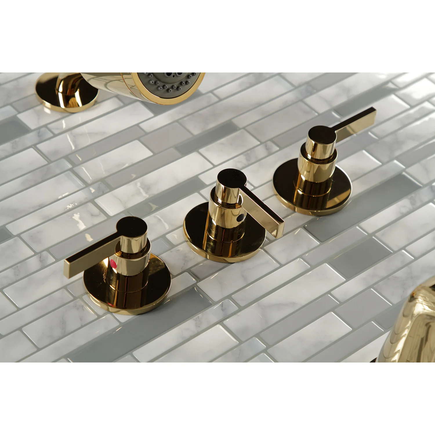 Kingston Sona KBX8132NDL - NuvoFusion Triple-Handle Tub and Shower Faucet, Polished Brass - Image 3