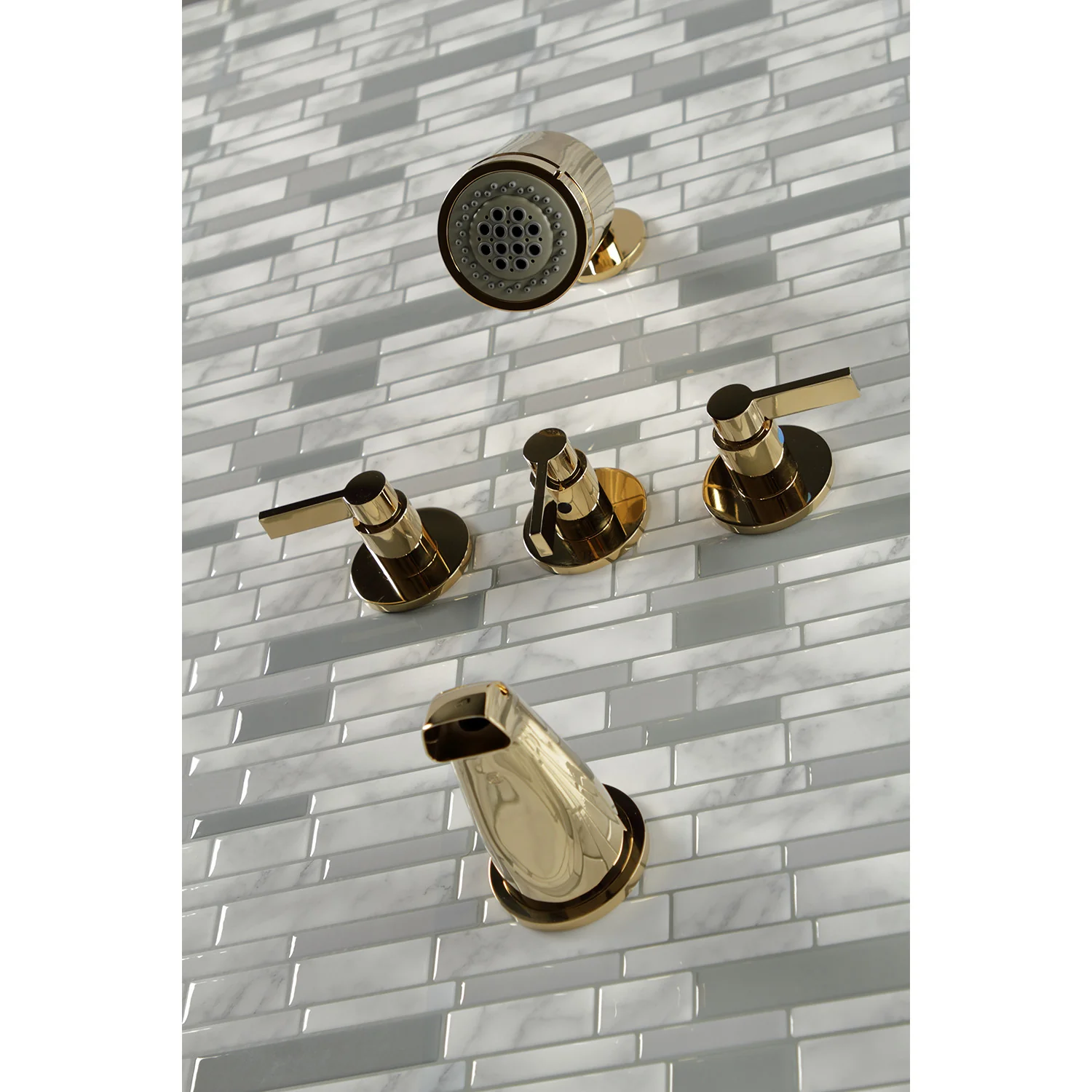 Kingston Sona KBX8132NDL - NuvoFusion Triple-Handle Tub and Shower Faucet, Polished Brass - Image 6