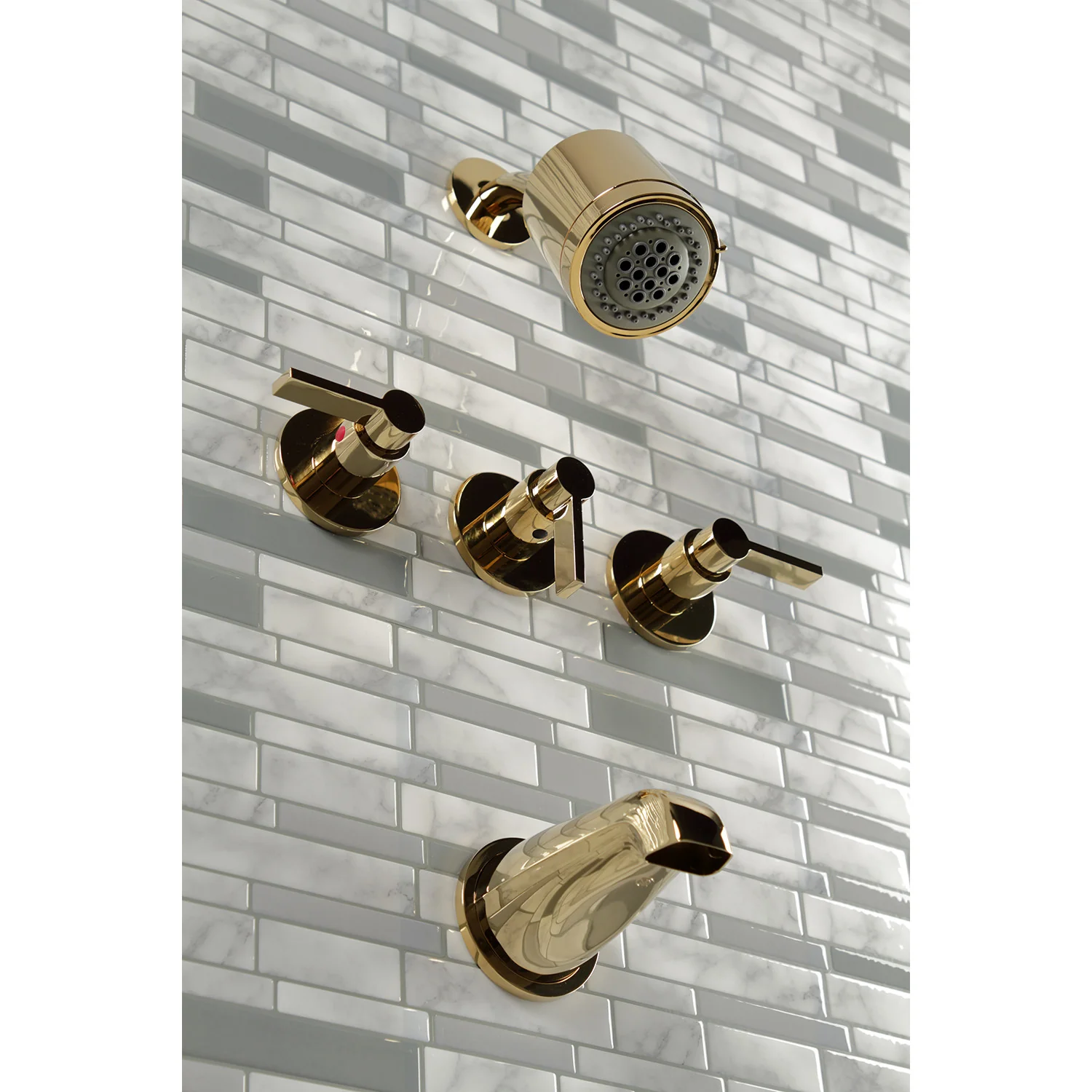 Kingston Sona KBX8132NDL - NuvoFusion Triple-Handle Tub and Shower Faucet, Polished Brass - Image 7