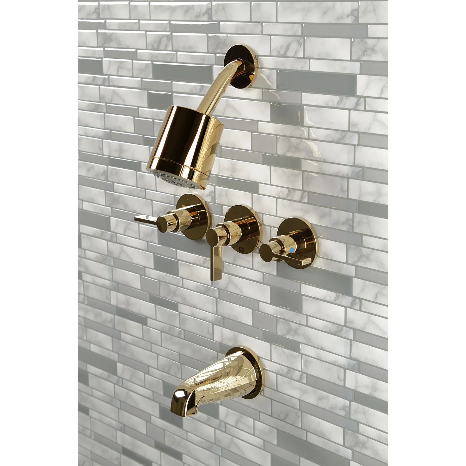 Kingston Sona KBX8132NDL - NuvoFusion Triple-Handle Tub and Shower Faucet, Polished Brass - Image 8