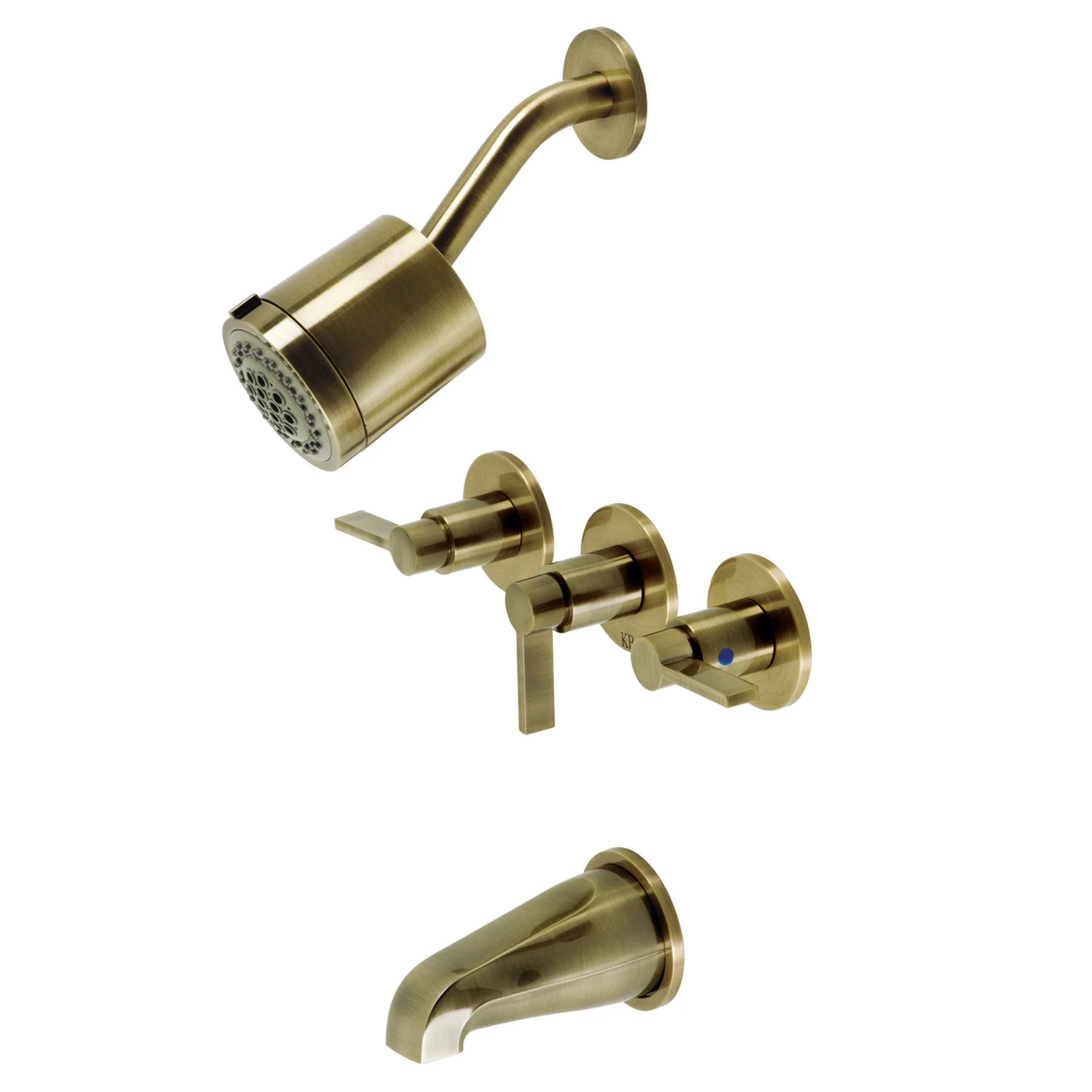 Kingston Sona KBX8133NDL - NuvoFusion Triple-Handle Tub and Shower Faucet, Antique Brass