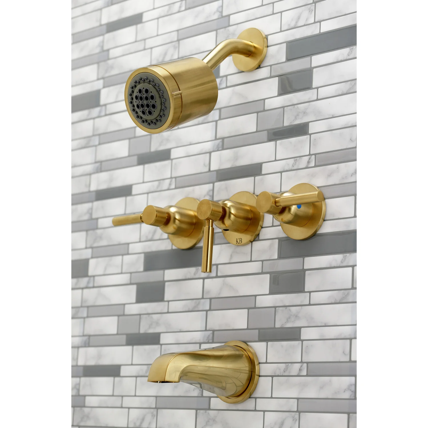 Kingston Sona KBX8137DL - Concord Triple-Handle Tub and Shower Faucet, Brushed Brass - Image 5