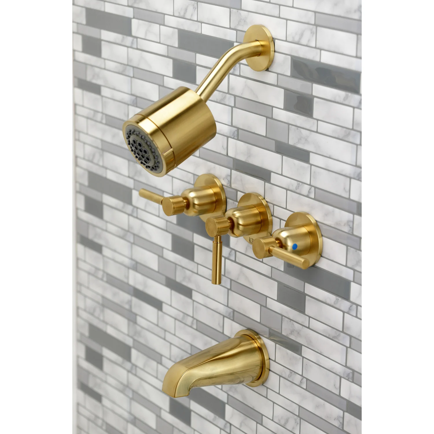 Kingston Sona KBX8137DL - Concord Triple-Handle Tub and Shower Faucet, Brushed Brass - Image 6