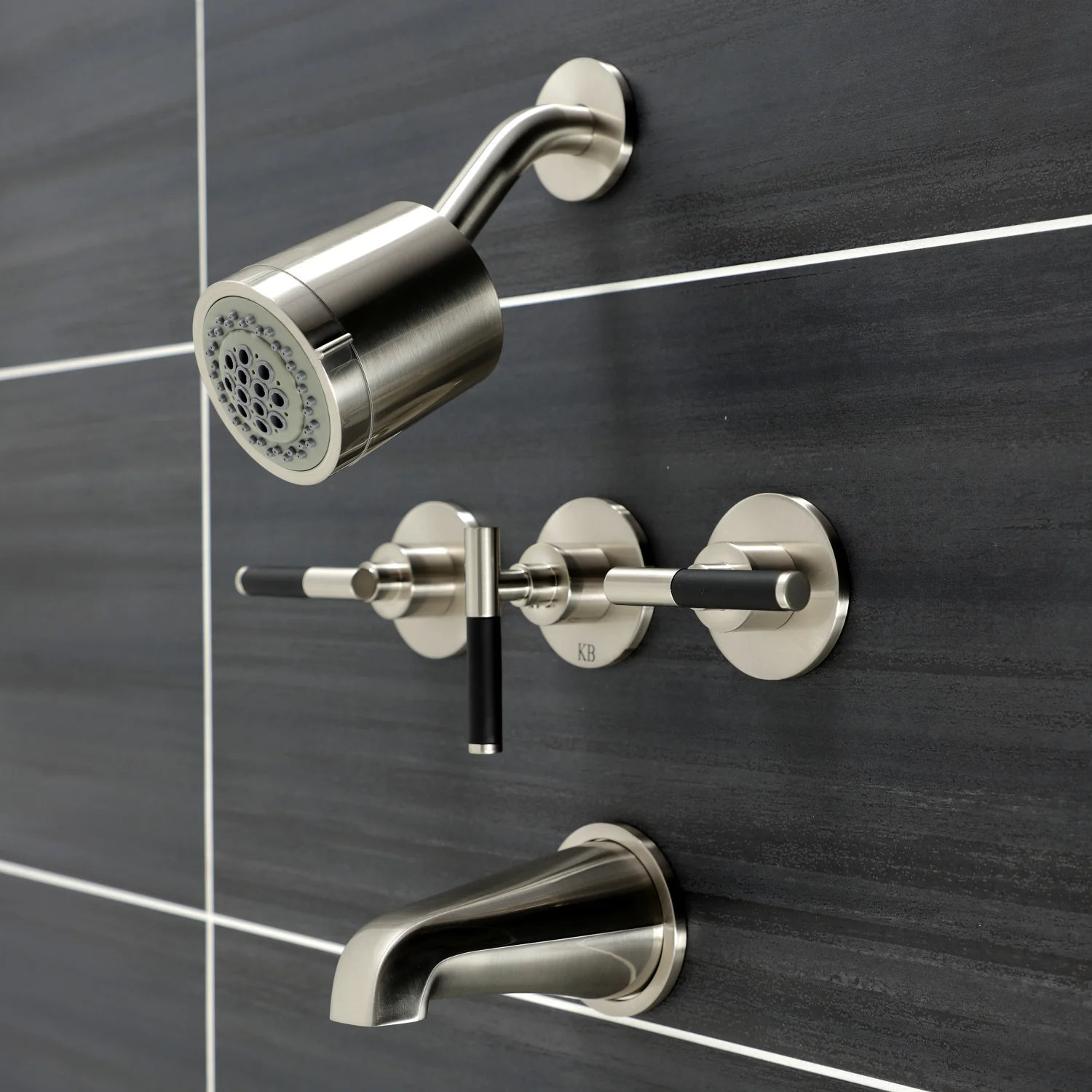 Kingston Sona KBX8138CKL - Kaiser Triple-Handle Tub and Shower Faucet, Brushed Nickel - Image 2