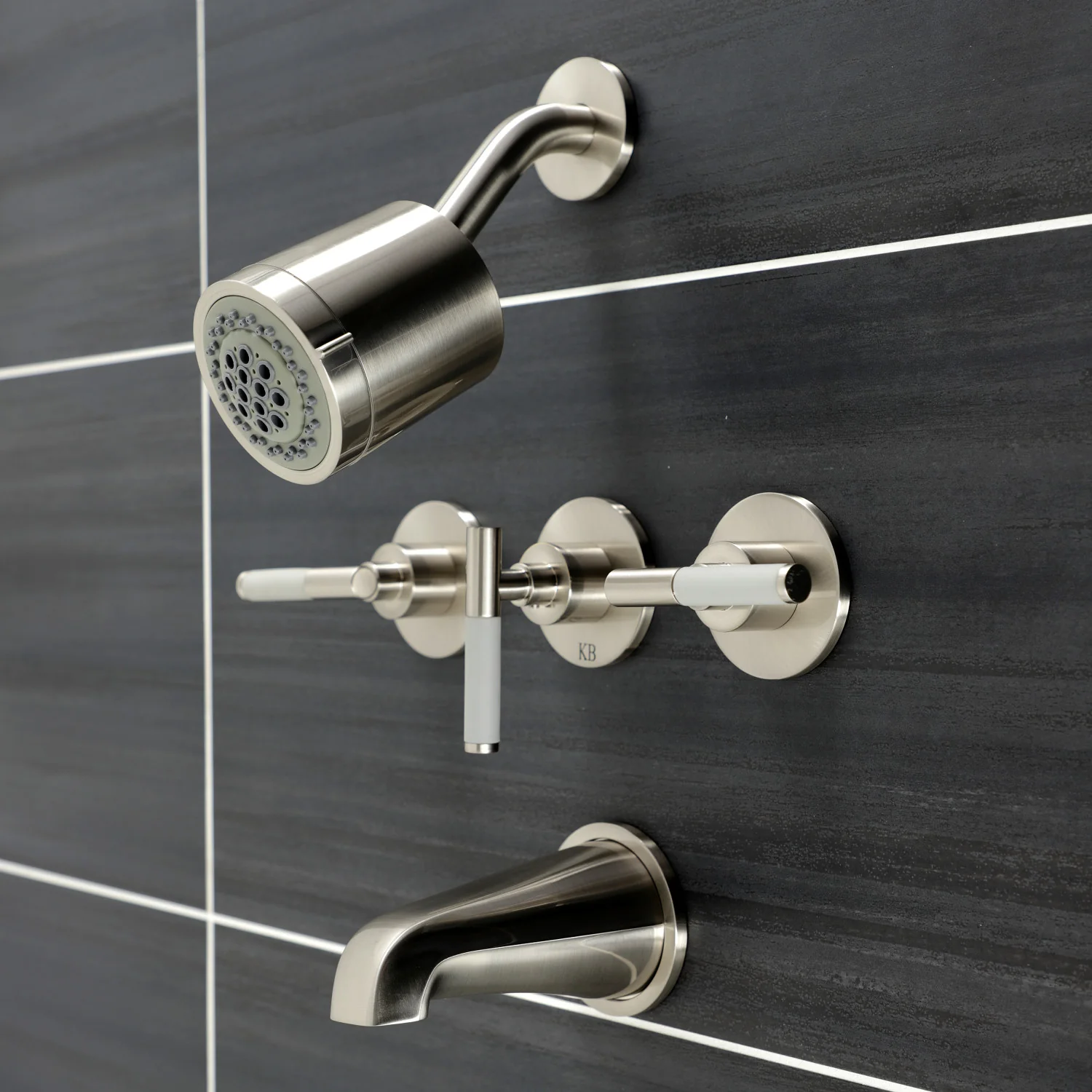 Kingston Sona KBX8138CKL - Kaiser Triple-Handle Tub and Shower Faucet, Brushed Nickel - Image 3
