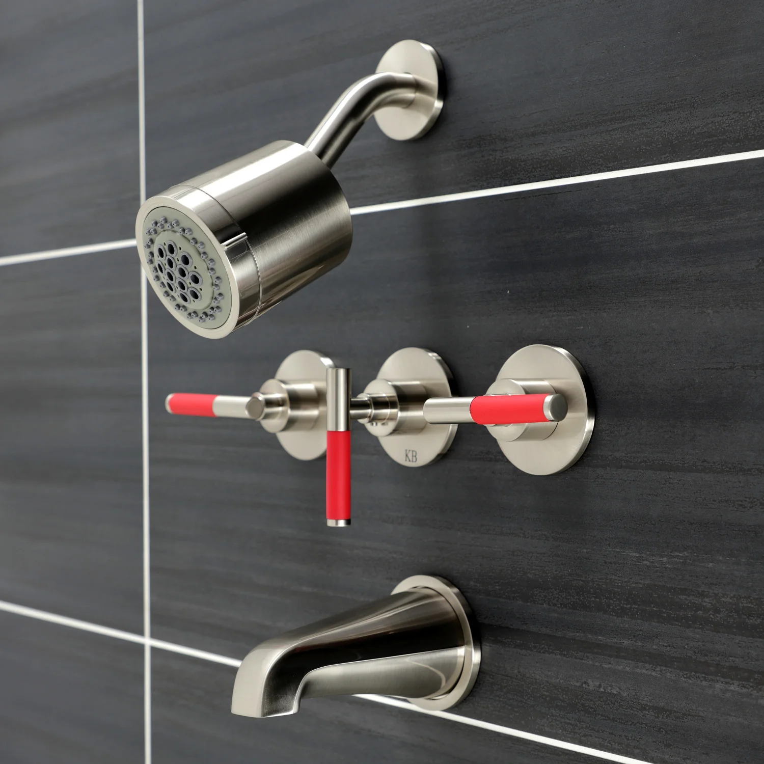 Kingston Sona KBX8138CKL - Kaiser Triple-Handle Tub and Shower Faucet, Brushed Nickel - Image 4