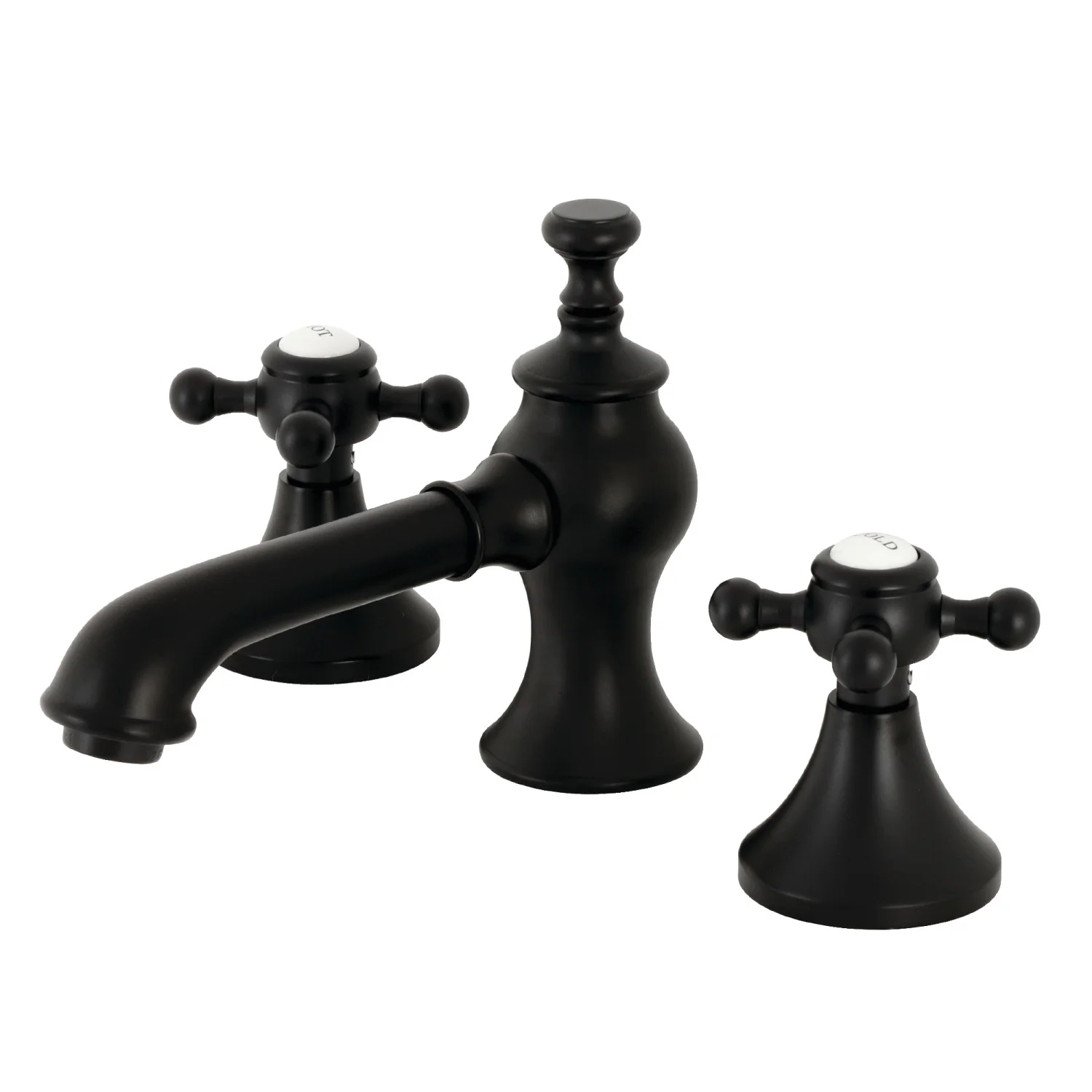 Kingston Tulare KC7060BX - English Country Two-Handle 3-Hole Deck Mount Widespread Bathroom Faucet with Brass Pop-Up, Matte Black