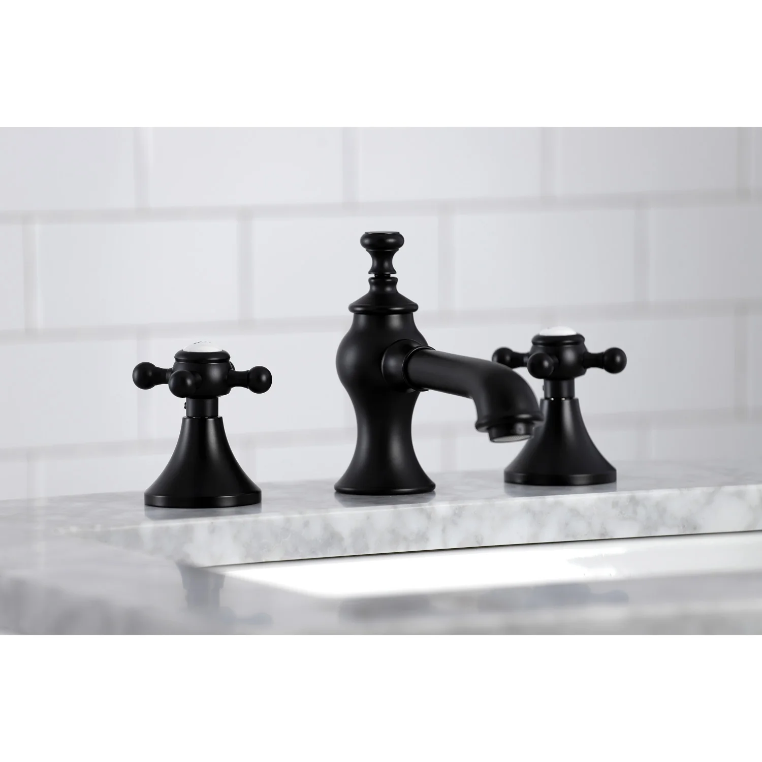 Kingston Tulare KC7060BX - English Country Two-Handle 3-Hole Deck Mount Widespread Bathroom Faucet with Brass Pop-Up, Matte Black - Image 3