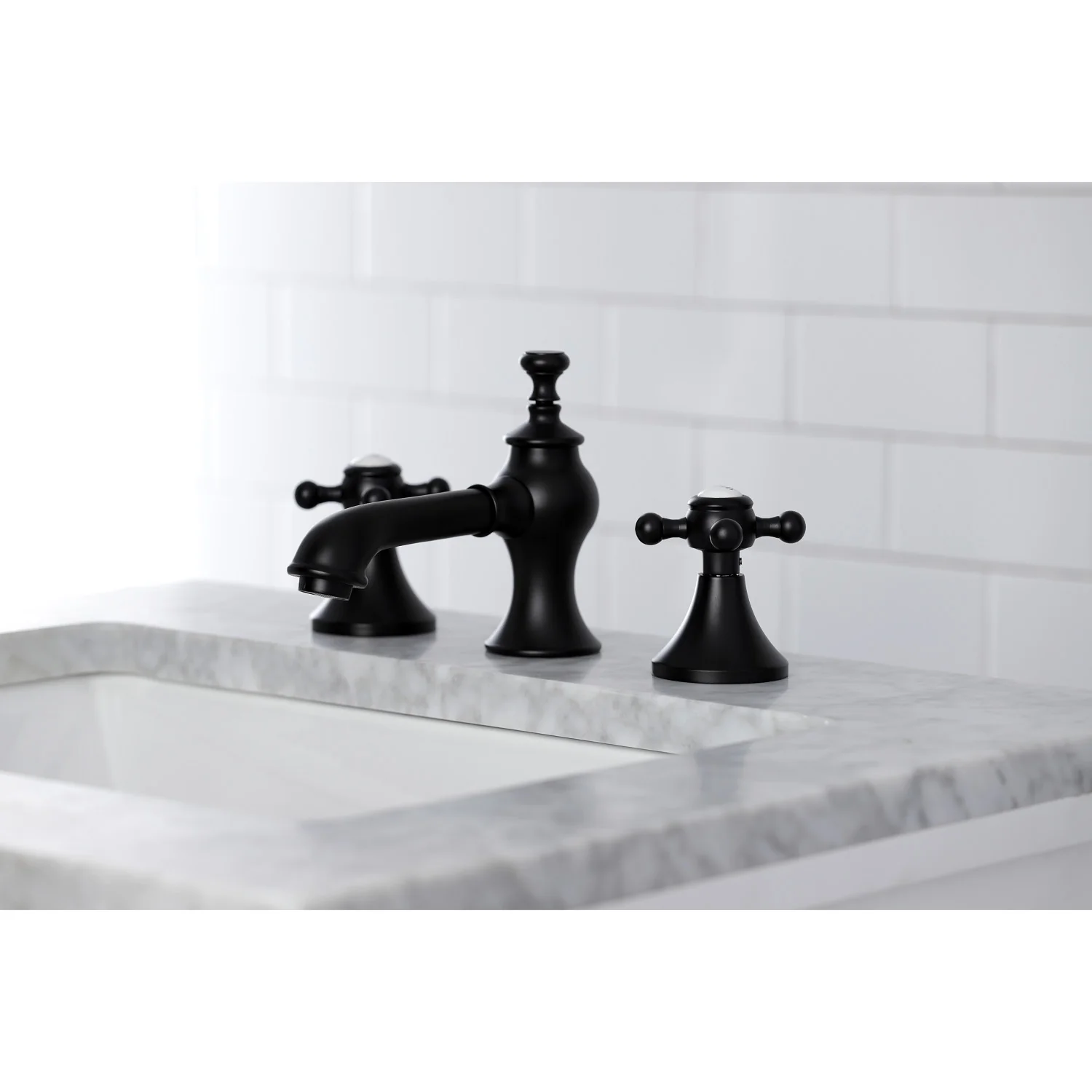 Kingston Tulare KC7060BX - English Country Two-Handle 3-Hole Deck Mount Widespread Bathroom Faucet with Brass Pop-Up, Matte Black - Image 4