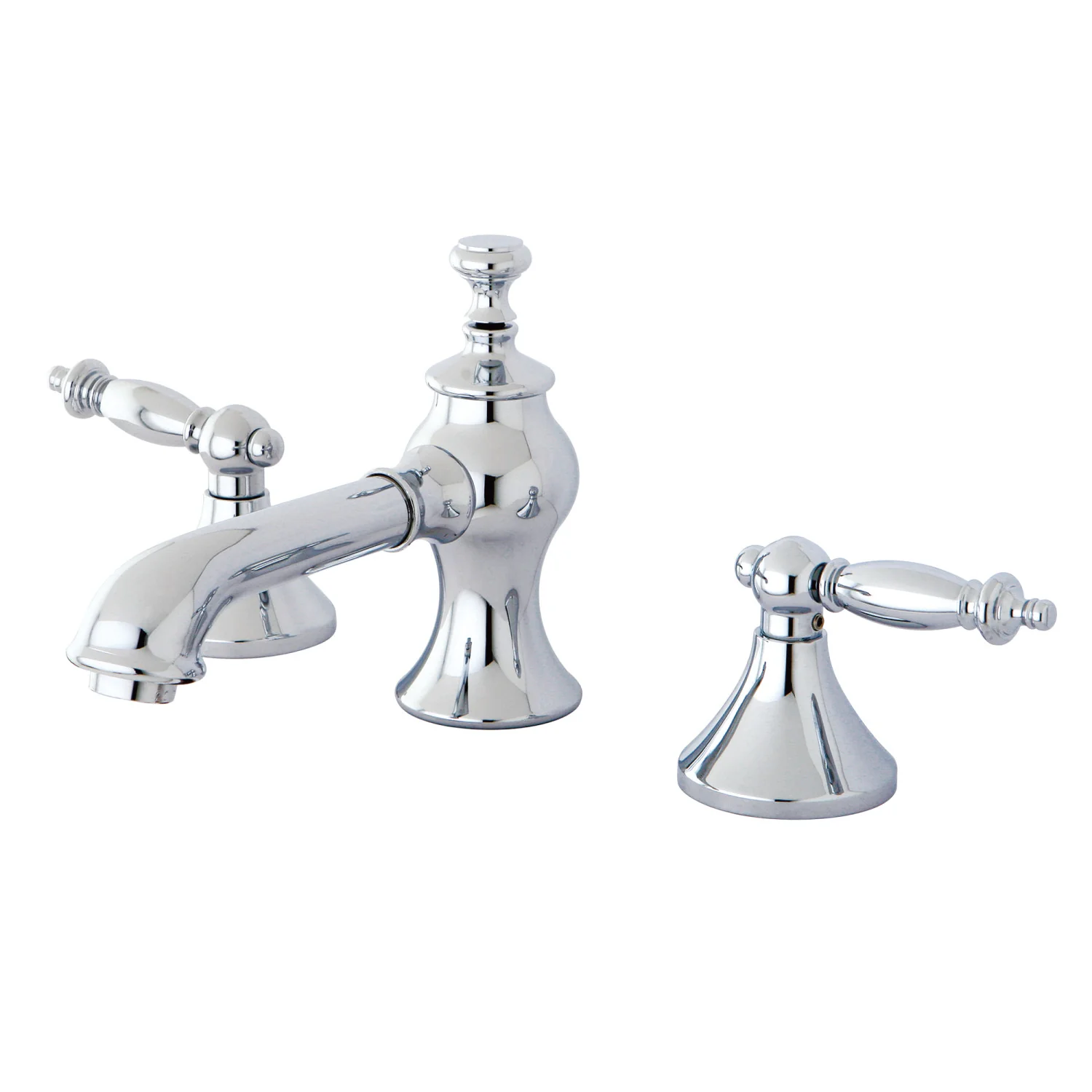 Kingston Tulare KC7061TL - Templeton Two-Handle 3-Hole Deck Mount Widespread Bathroom Faucet with Brass Pop-Up, Polished Chrome