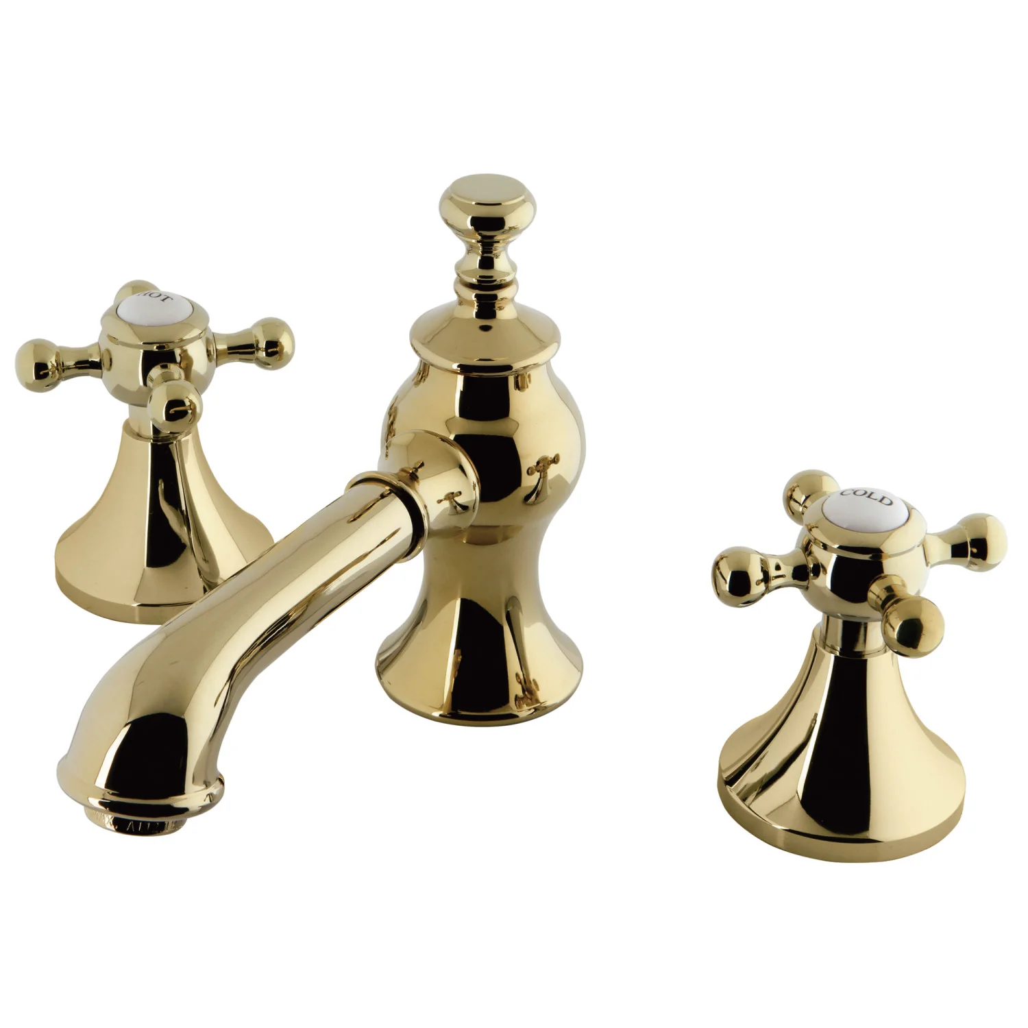 Kingston Tulare KC7062BX - English Country Two-Handle 3-Hole Deck Mount Widespread Bathroom Faucet with Brass Pop-Up, Polished Brass