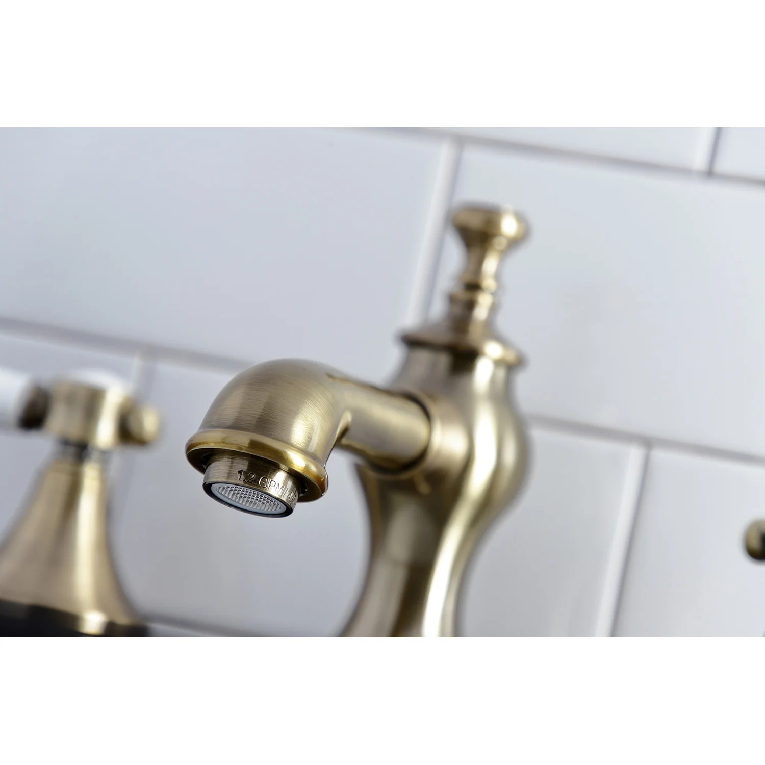 Kingston Tulare KC7063BPL - Bel-Air Two-Handle 3-Hole Deck Mount Widespread Bathroom Faucet with Brass Pop-Up, Antique Brass - Image 6