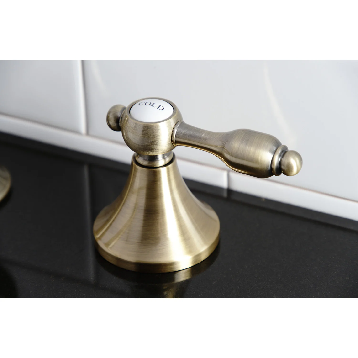 Kingston Tulare KC7063TAL - Tudor Two-Handle 3-Hole Deck Mount Widespread Bathroom Faucet with Brass Pop-Up, Antique Brass - Image 7