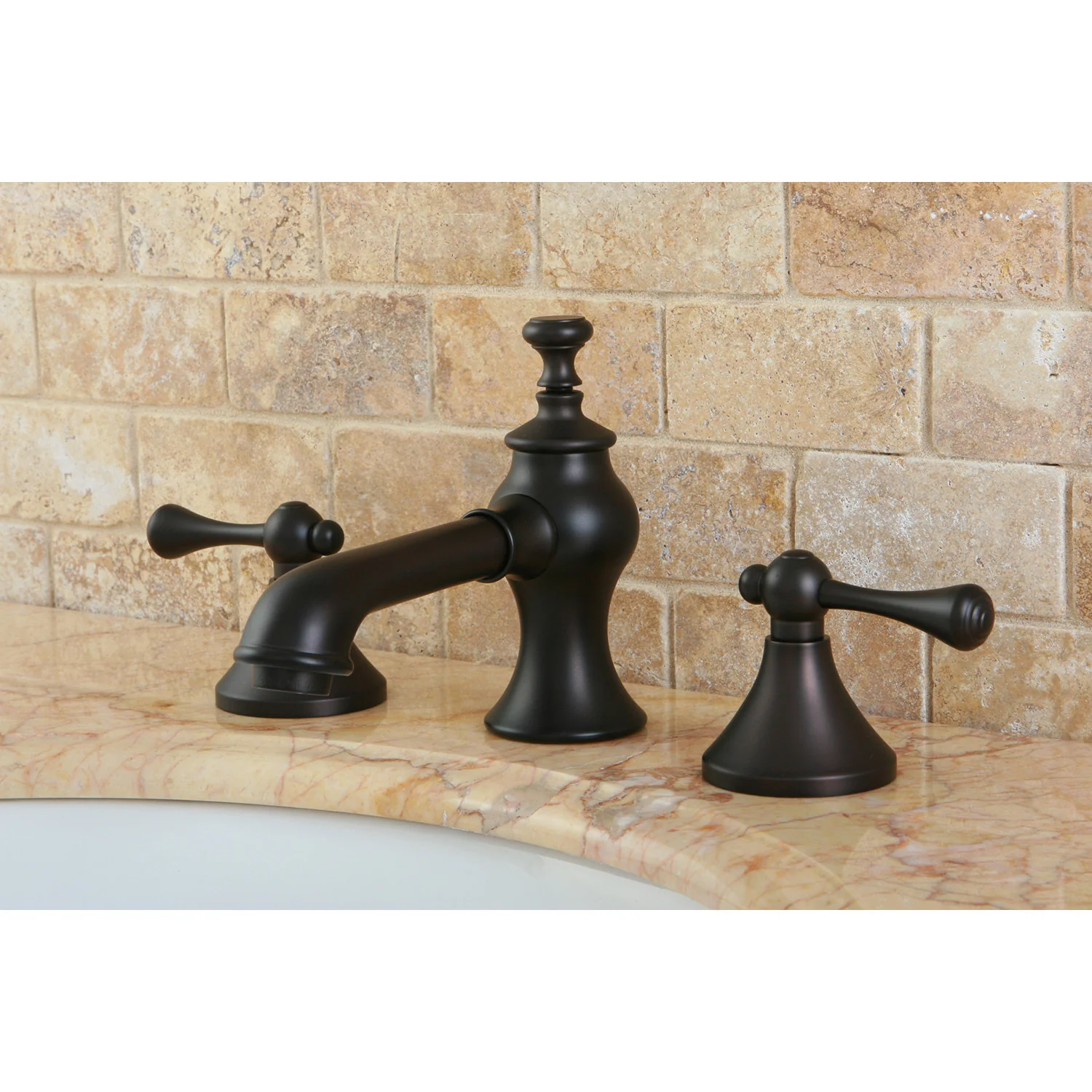 Kingston Tulare KC7065BL - English Country Two-Handle 3-Hole Deck Mount Widespread Bathroom Faucet with Brass Pop-Up, Oil Rubbed Bronze - Image 2