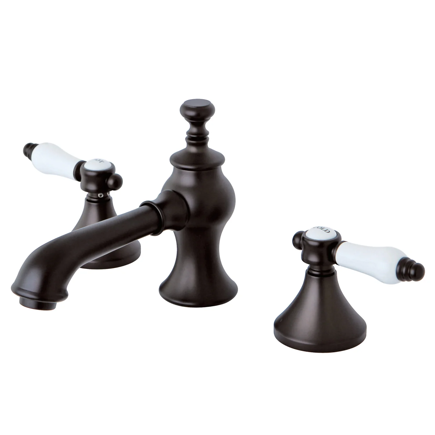 Kingston Tulare KC7065BPL - Bel-Air Two-Handle 3-Hole Deck Mount Widespread Bathroom Faucet with Brass Pop-Up, Oil Rubbed Bronze