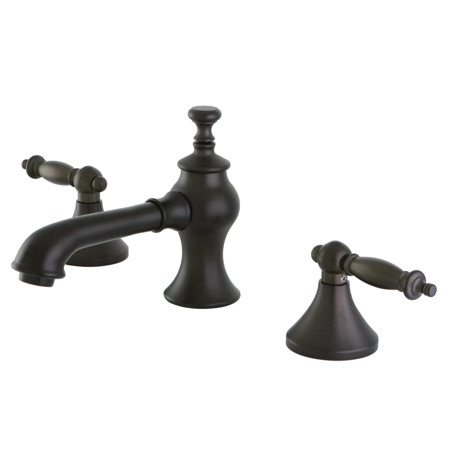 Kingston Tulare KC7065TL - Templeton Two-Handle 3-Hole Deck Mount Widespread Bathroom Faucet with Brass Pop-Up, Oil Rubbed Bronze