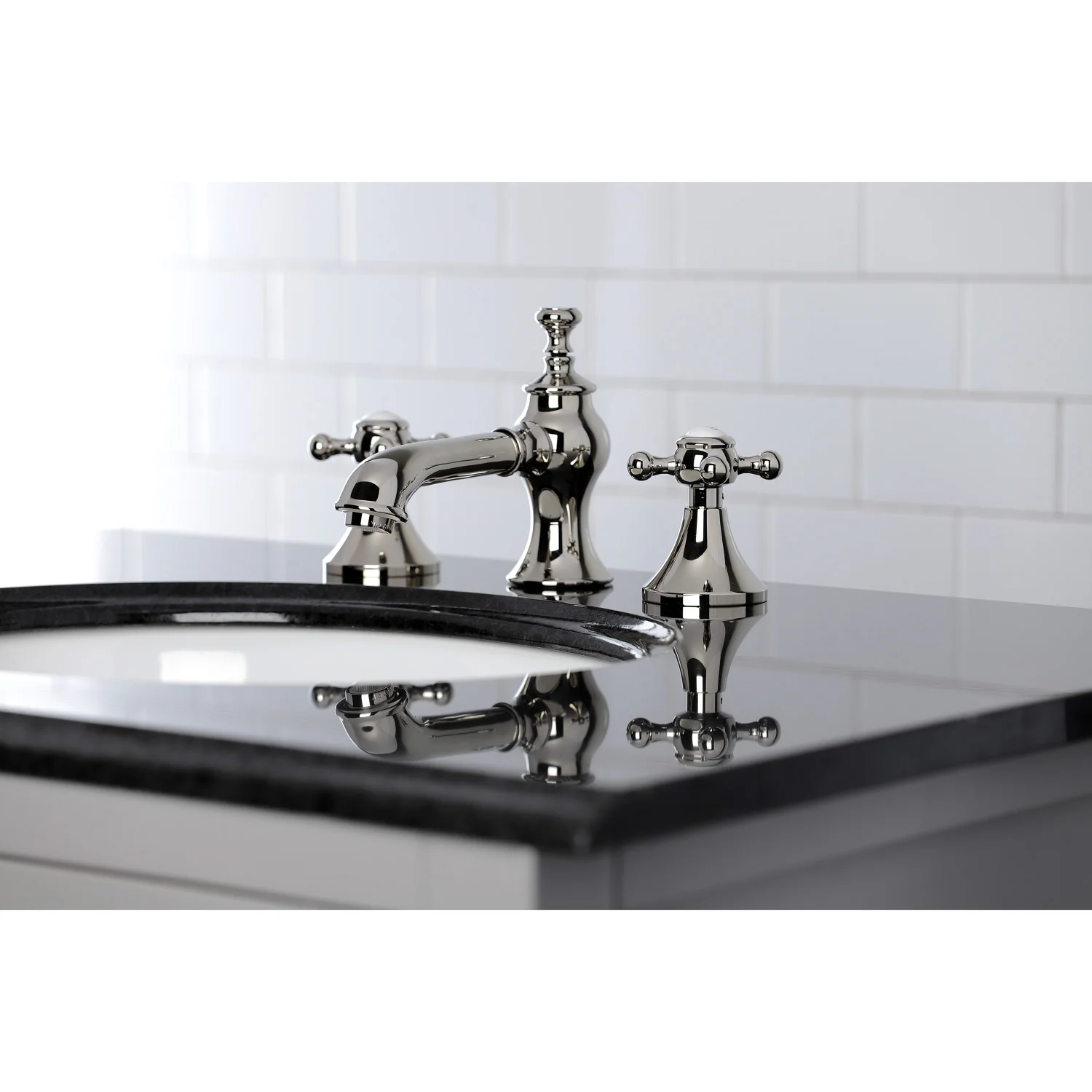 Kingston Tulare KC7066BX - English Country Two-Handle 3-Hole Deck Mount Widespread Bathroom Faucet with Brass Pop-Up, Polished Nickel - Image 4