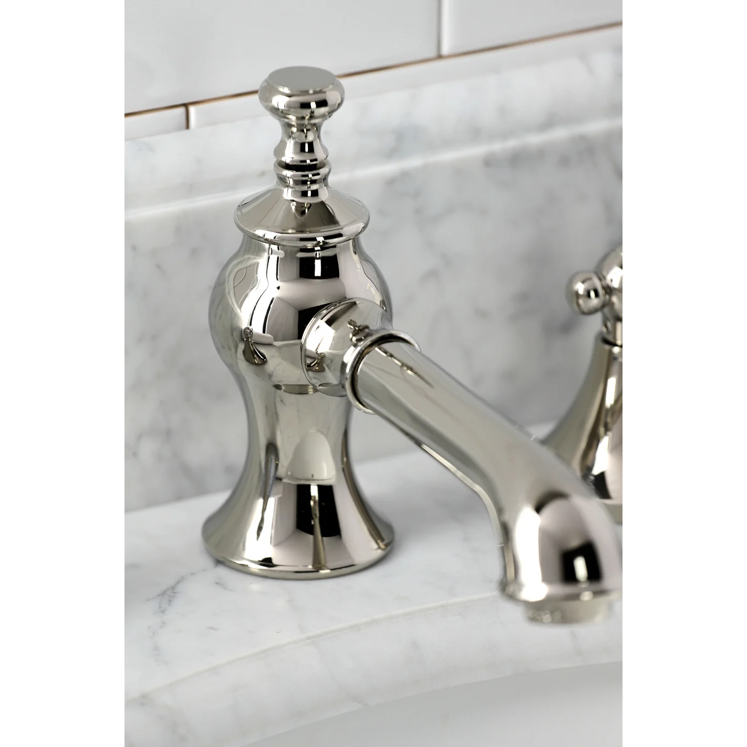 Kingston Tulare KC7066PKL - Duchess Two-Handle 3-Hole Deck Mount Widespread Bathroom Faucet with Brass Pop-Up, Polished Nickel - Image 3