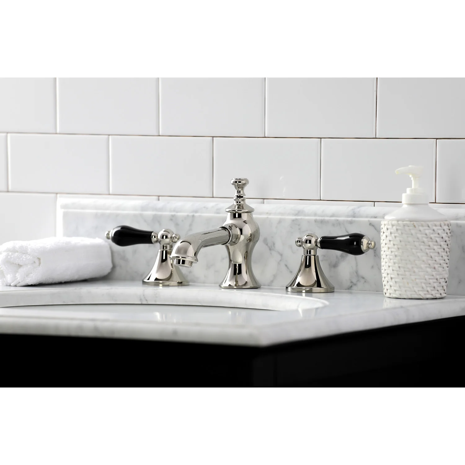 Kingston Tulare KC7066PKL - Duchess Two-Handle 3-Hole Deck Mount Widespread Bathroom Faucet with Brass Pop-Up, Polished Nickel - Image 5