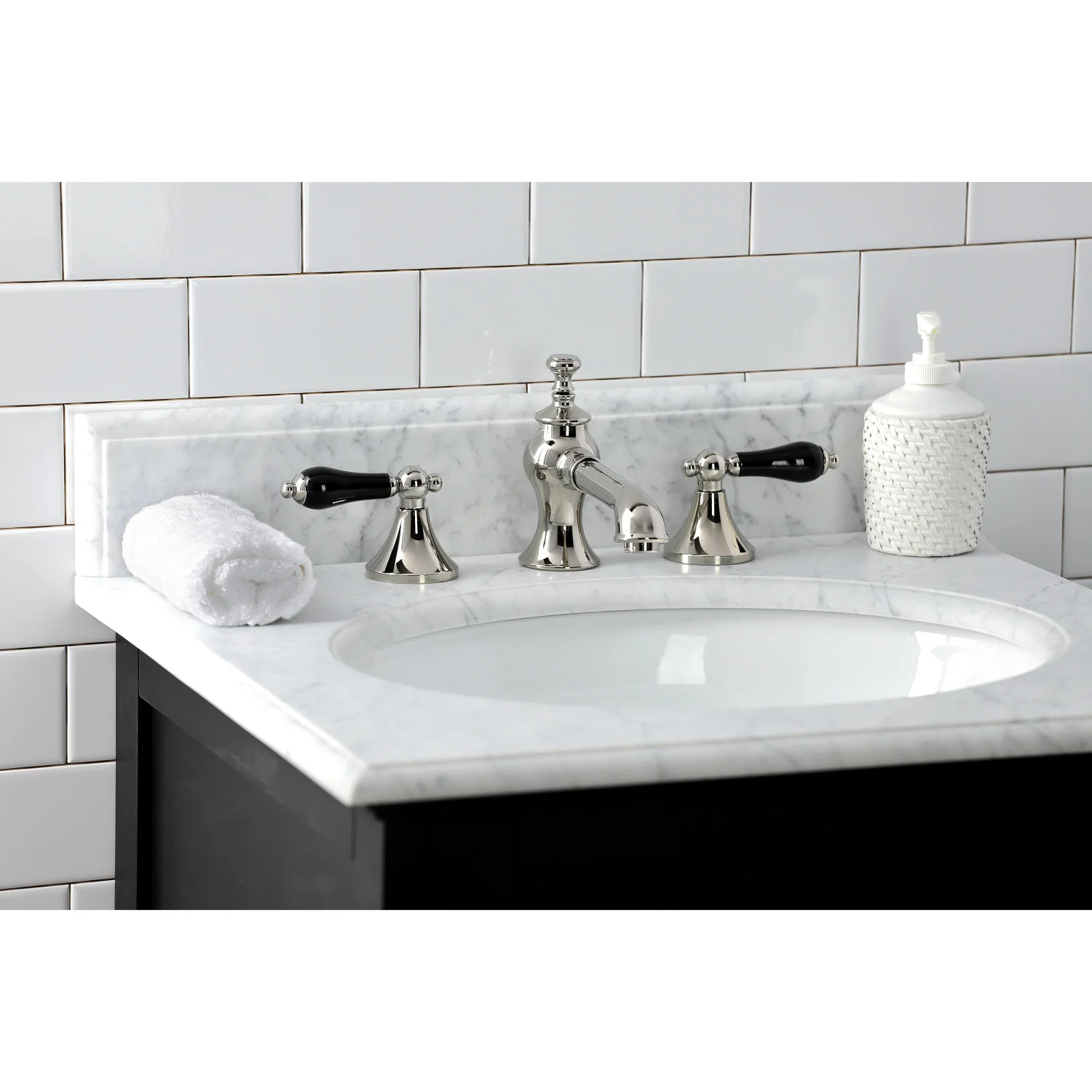 Kingston Tulare KC7066PKL - Duchess Two-Handle 3-Hole Deck Mount Widespread Bathroom Faucet with Brass Pop-Up, Polished Nickel - Image 6