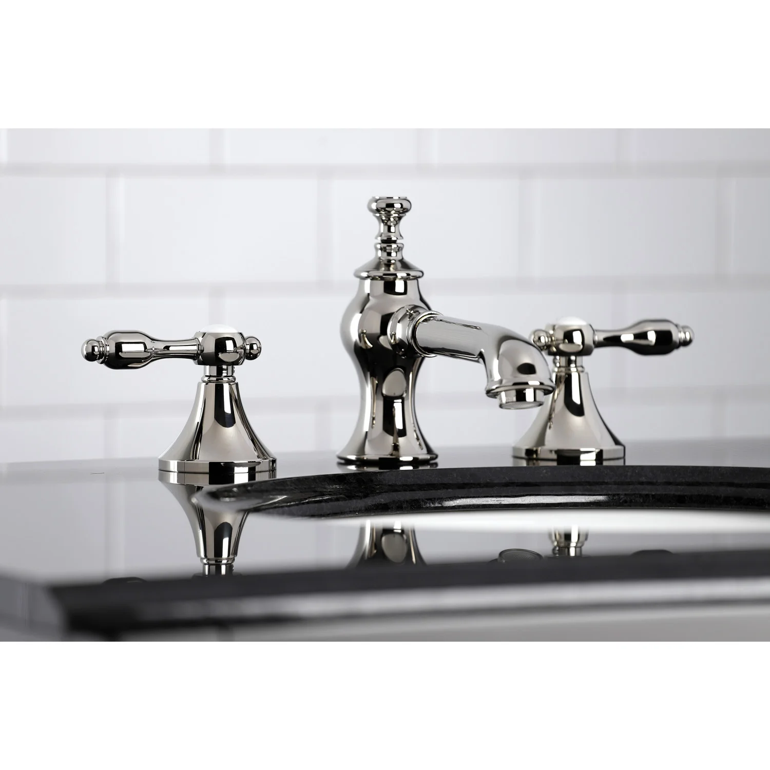 Kingston Tulare KC7066TAL - Tudor Two-Handle 3-Hole Deck Mount Widespread Bathroom Faucet with Brass Pop-Up, Polished Nickel - Image 3