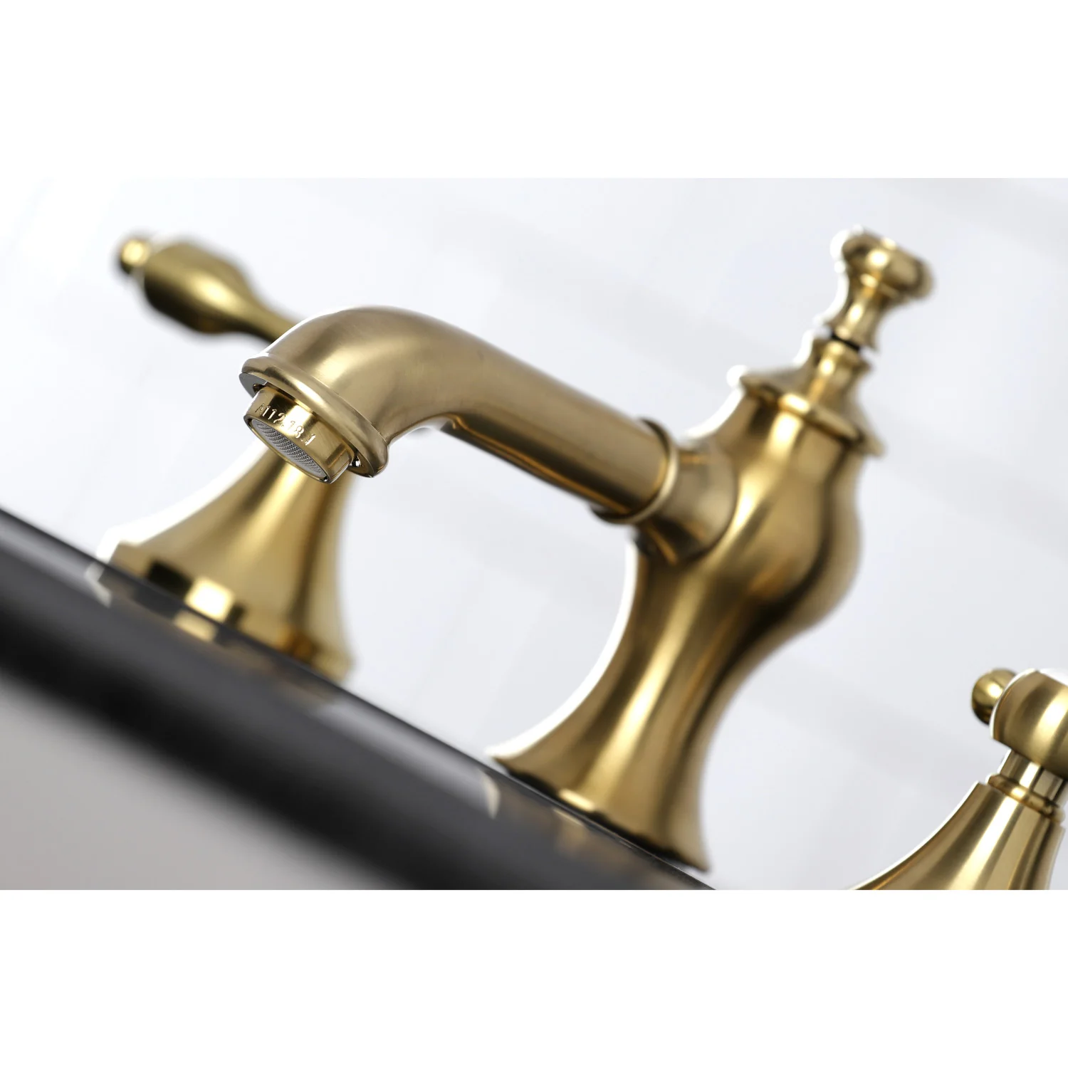 Kingston Tulare KC7067TAL - Tudor Two-Handle 3-Hole Deck Mount Widespread Bathroom Faucet with Brass Pop-Up, Brushed Brass - Image 5