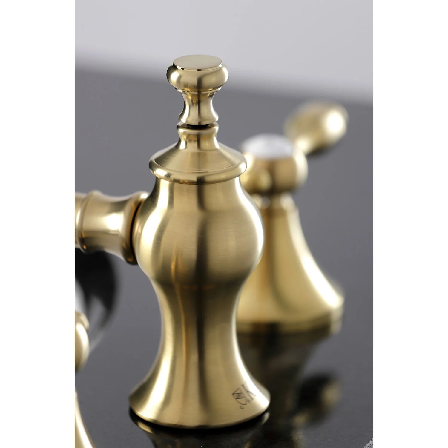 Kingston Tulare KC7067TAL - Tudor Two-Handle 3-Hole Deck Mount Widespread Bathroom Faucet with Brass Pop-Up, Brushed Brass - Image 6