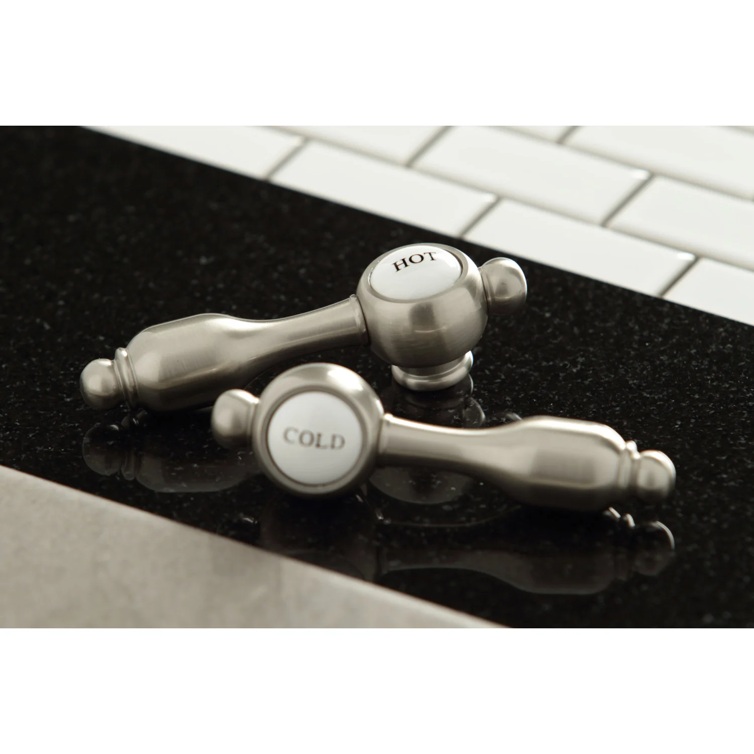 Kingston Tulare KC7068TAL - Tudor Two-Handle 3-Hole Deck Mount Widespread Bathroom Faucet with Brass Pop-Up, Brushed Nickel - Image 3