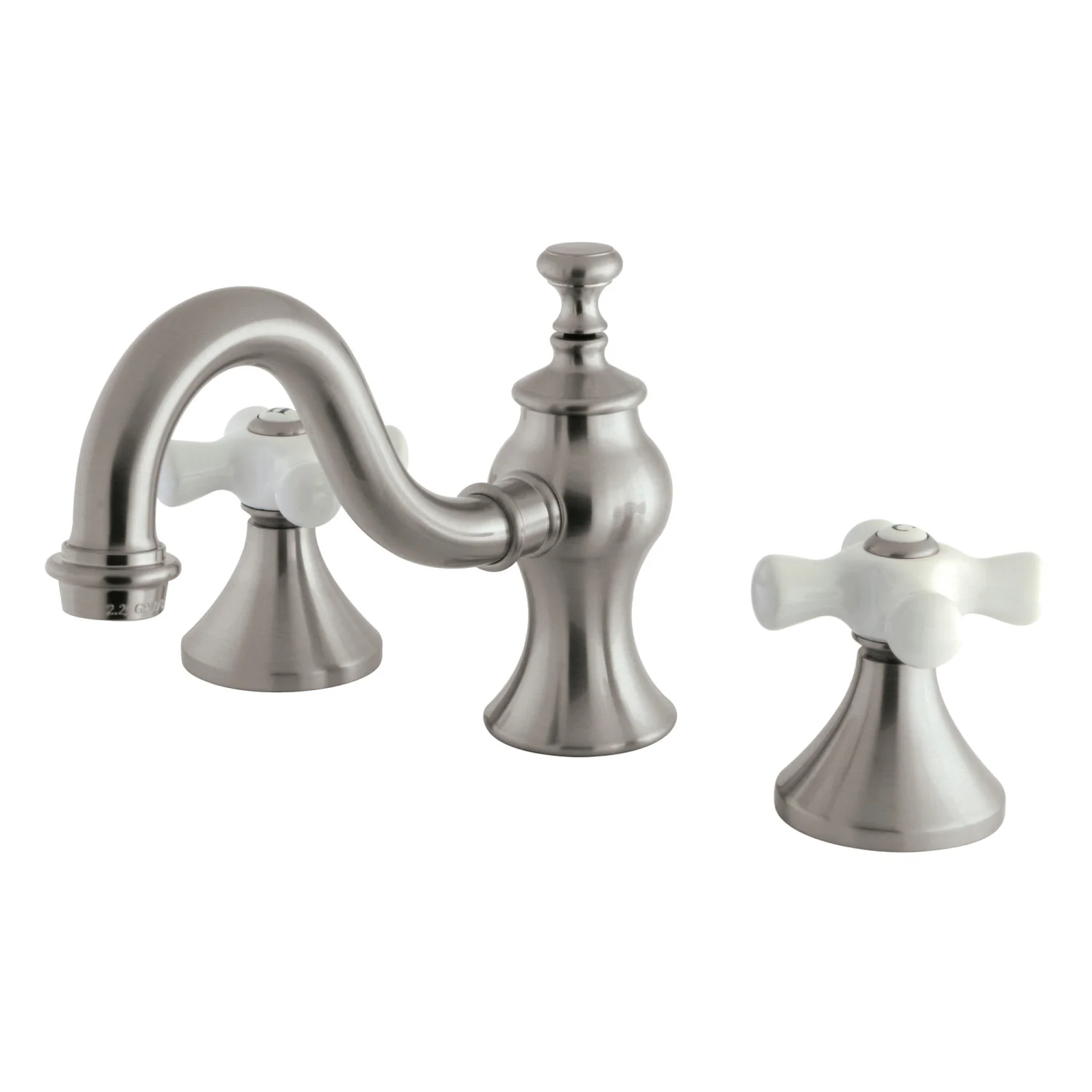 Kingston Heirloom KC7168PX Two-Handle 3-Hole Deck Mount Widespread Bathroom Faucet with Brass Pop-Up, Brushed Nickel