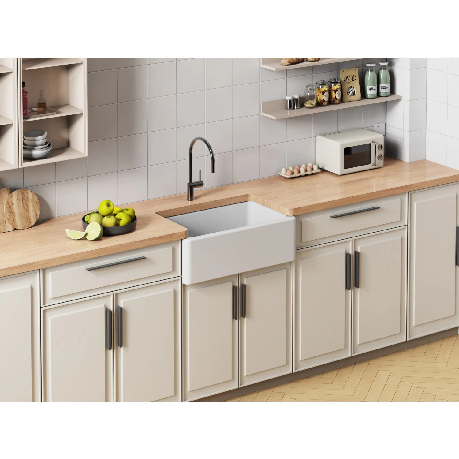 Kingston Heirloom KGPF311910EBC - Kaolin 30-Inch Fireclay Single Bowl Farmhouse Kitchen Sink with Bottom Grid and Strainer, Matte White - Image 4