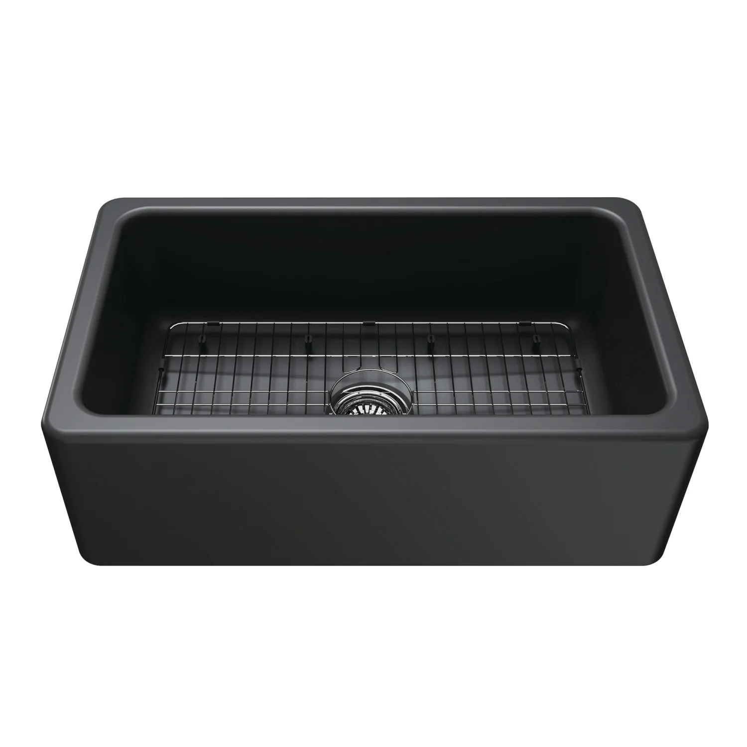 Kingston Heirloom KGPF311910KBC - Kaolin 30-Inch Fireclay Single Bowl Farmhouse Kitchen Sink with Bottom Grid and Strainer, Matte Black