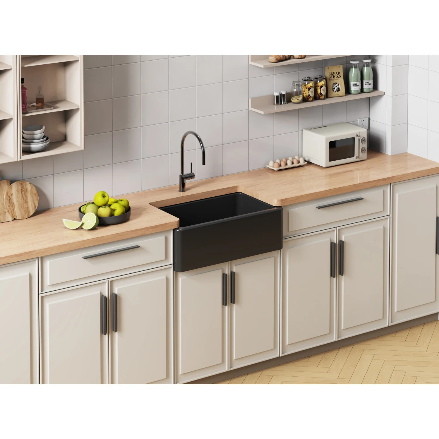 Kingston Heirloom KGPF311910KBC - Kaolin 30-Inch Fireclay Single Bowl Farmhouse Kitchen Sink with Bottom Grid and Strainer, Matte Black - Image 4