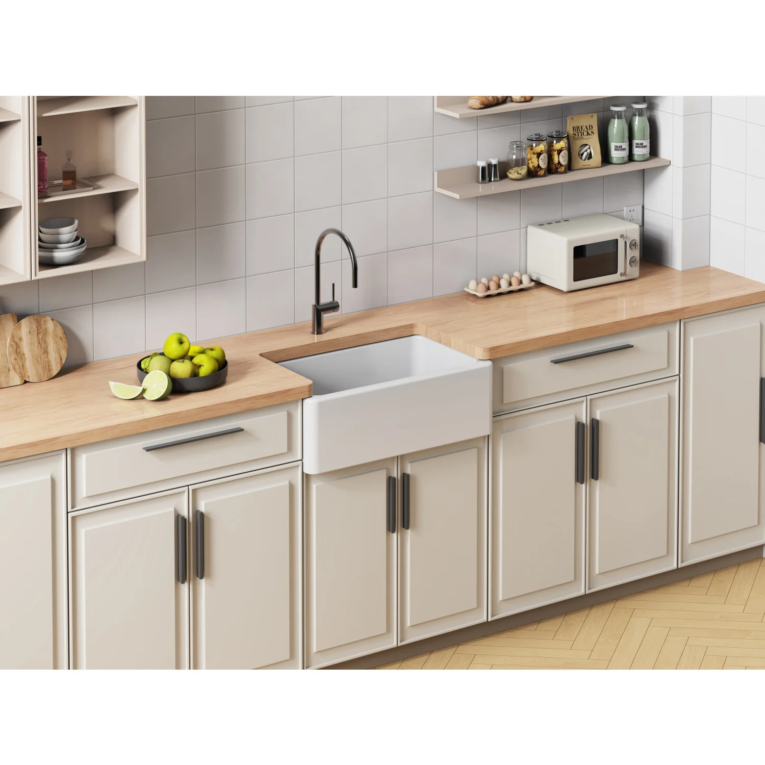 Kingston Heirloom KGPF311910YBC - Kaolin 30-Inch Fireclay Single Bowl Farmhouse Kitchen Sink with Bottom Grid and Strainer, Glossy White - Image 4
