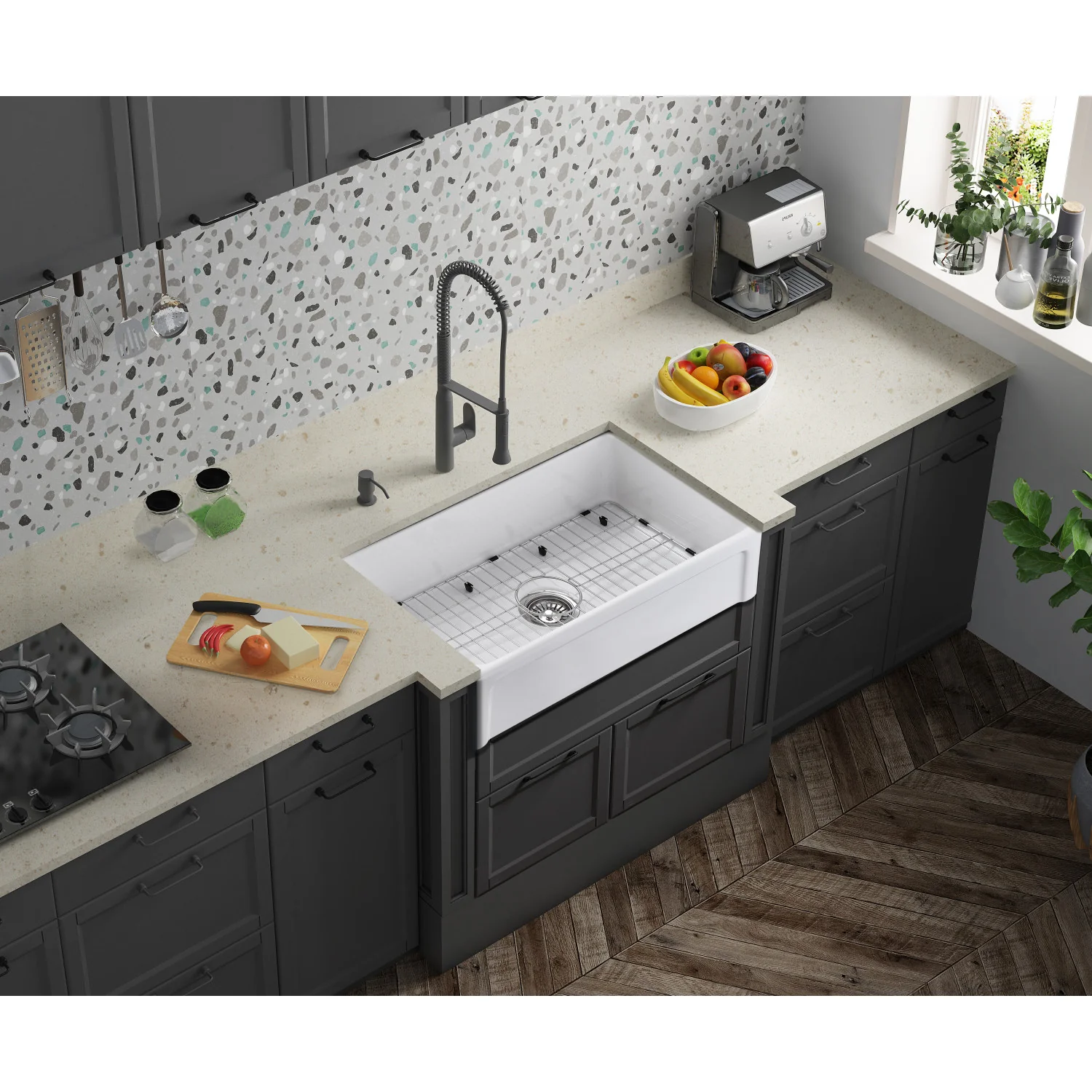 Kingston Heirloom KGPF311910YHC - Kaolin 30-Inch Fireclay Single Bowl Farmhouse Kitchen Sink with Bottom Grid and Strainer, Glossy White - Image 2
