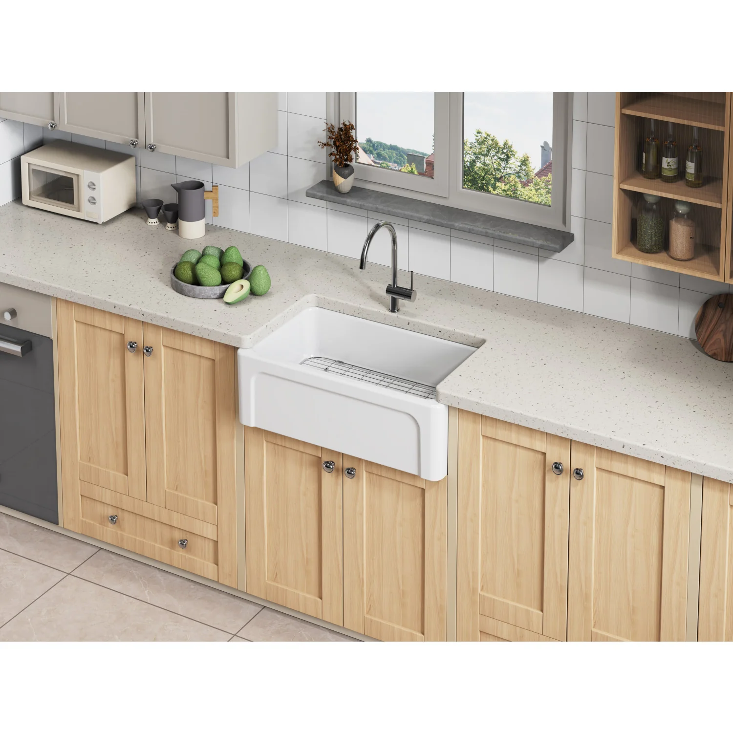 Kingston Heirloom KGPF311910YHC - Kaolin 30-Inch Fireclay Single Bowl Farmhouse Kitchen Sink with Bottom Grid and Strainer, Glossy White - Image 3