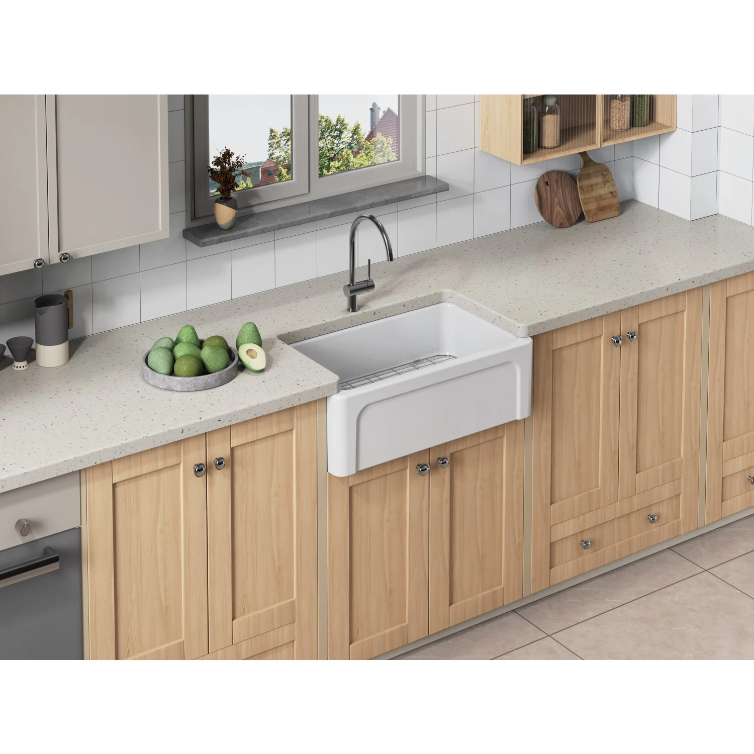 Kingston Heirloom KGPF311910YHC - Kaolin 30-Inch Fireclay Single Bowl Farmhouse Kitchen Sink with Bottom Grid and Strainer, Glossy White - Image 4